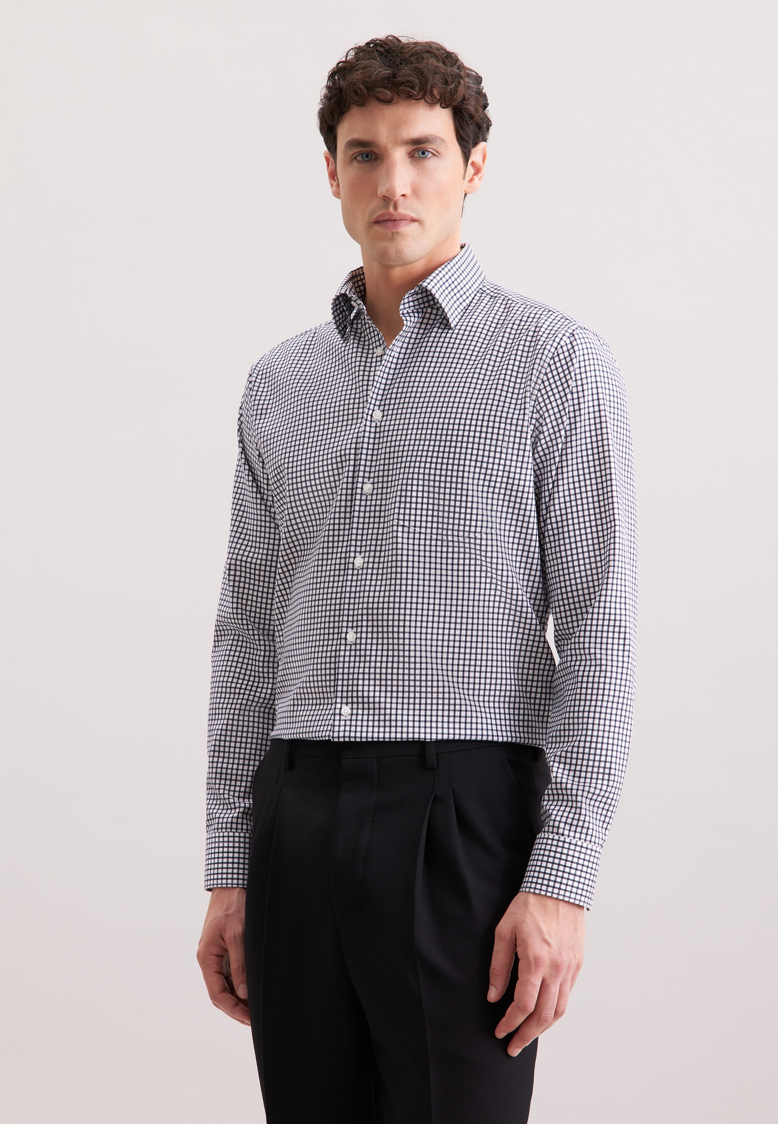 seidensticker "Schwarze Rose" Regular 1/1 Covered-Button-Down-Kragen Karo