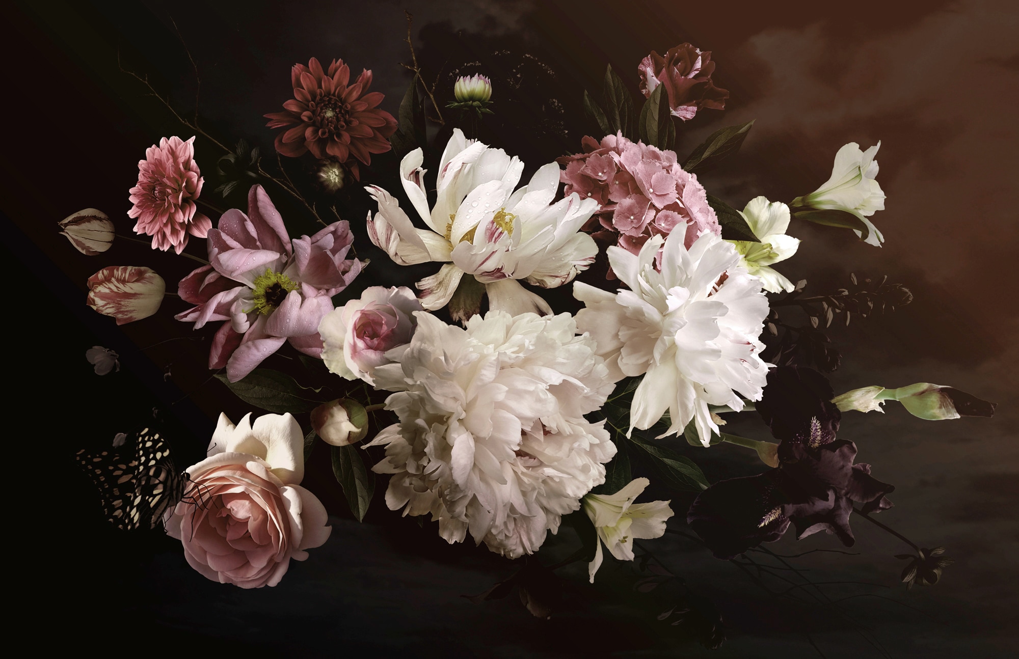 Papermoon Fototapete "BLUMEN ABSTRAKT-MUSTER DESIGN ROSEN BLUMEN DECOR RETRO"