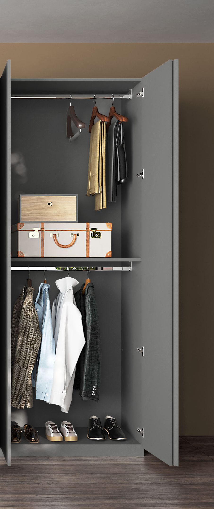 INOSIGN Drehtürenschrank »Jupiter, Kleiderschrank in 3 Breiten, trendiges Steingrau, Griffblende« B/H 92/240 cm, 2-türig, 22 mm starker Boden, funktional