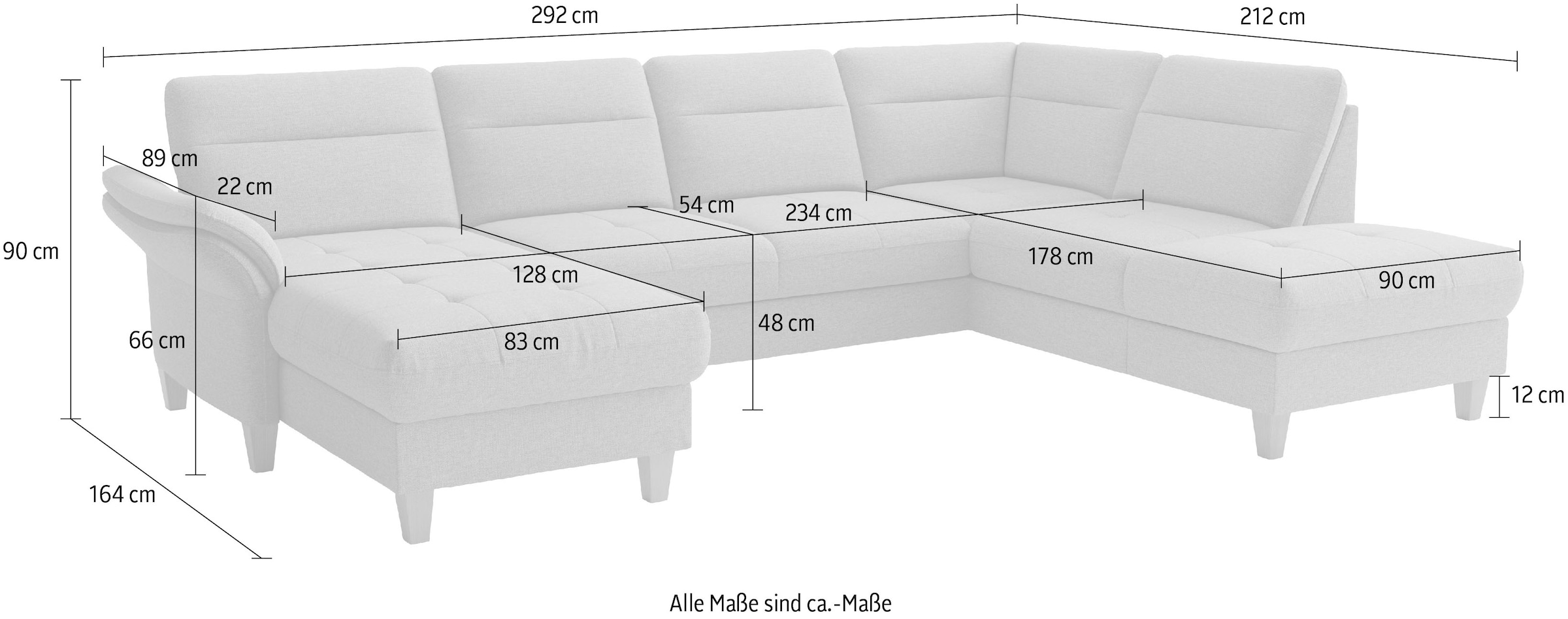 sit&more Wohnlandschaft »Pamela U-Form, B: 292 cm, optional Schlaffunktion & Armteilverstellung« mit Federkern