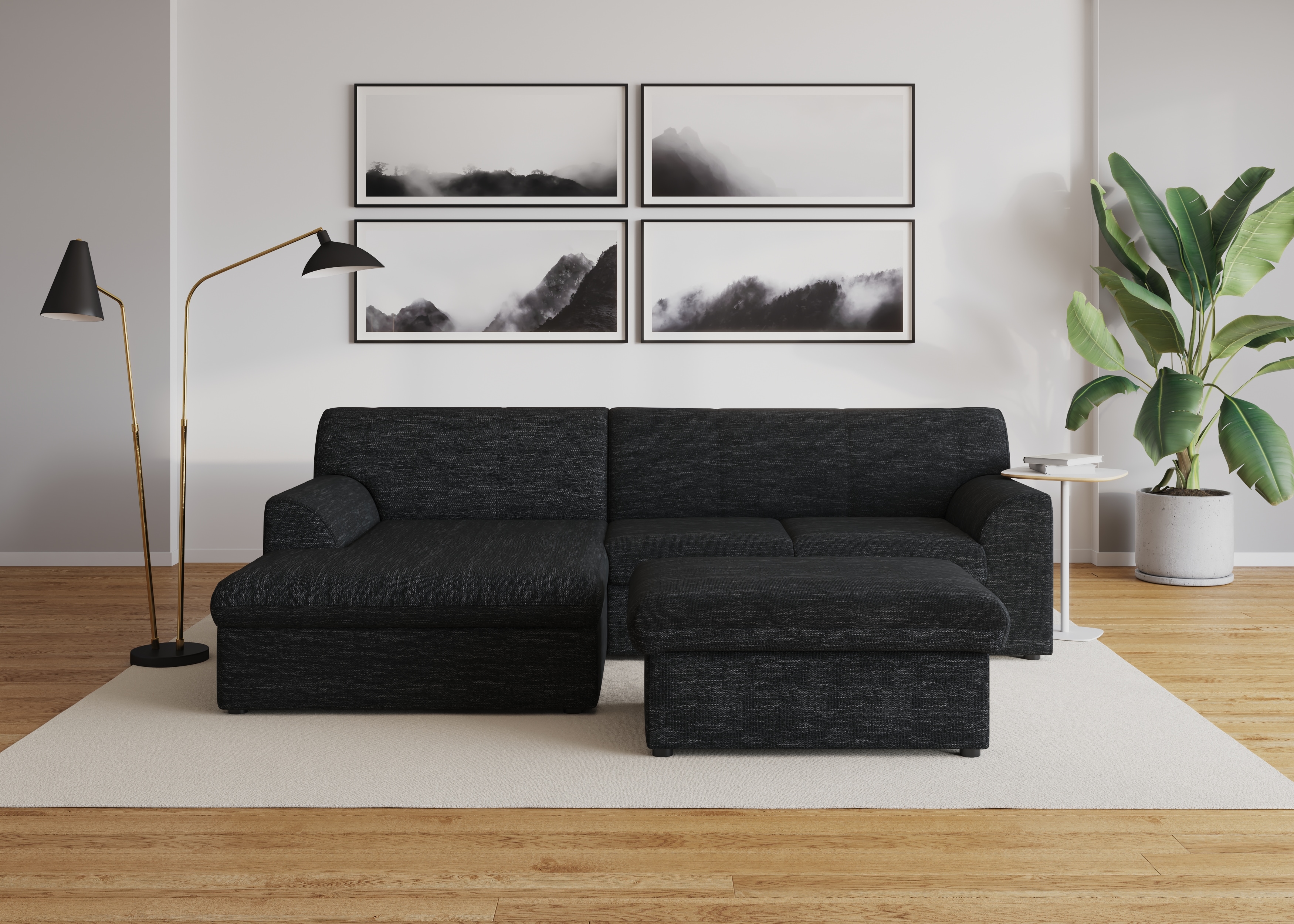 DOMO collection "Topper, elegant und zeitlos, kompaktes Stellmaß 245/155cm, L-Form" mit Recamiere, wahlweise mit Schlaffunktion