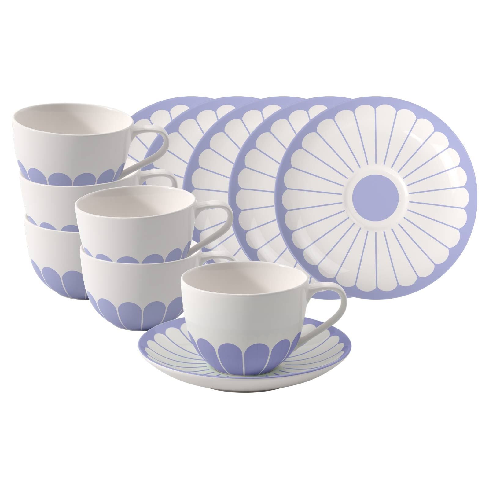Villeroy & Boch Tasse "Cappuccinotassen mit Untertassen Fleur Couleur 300 ml 6er Set" Spülmaschinenfest, Mikrowellensicher