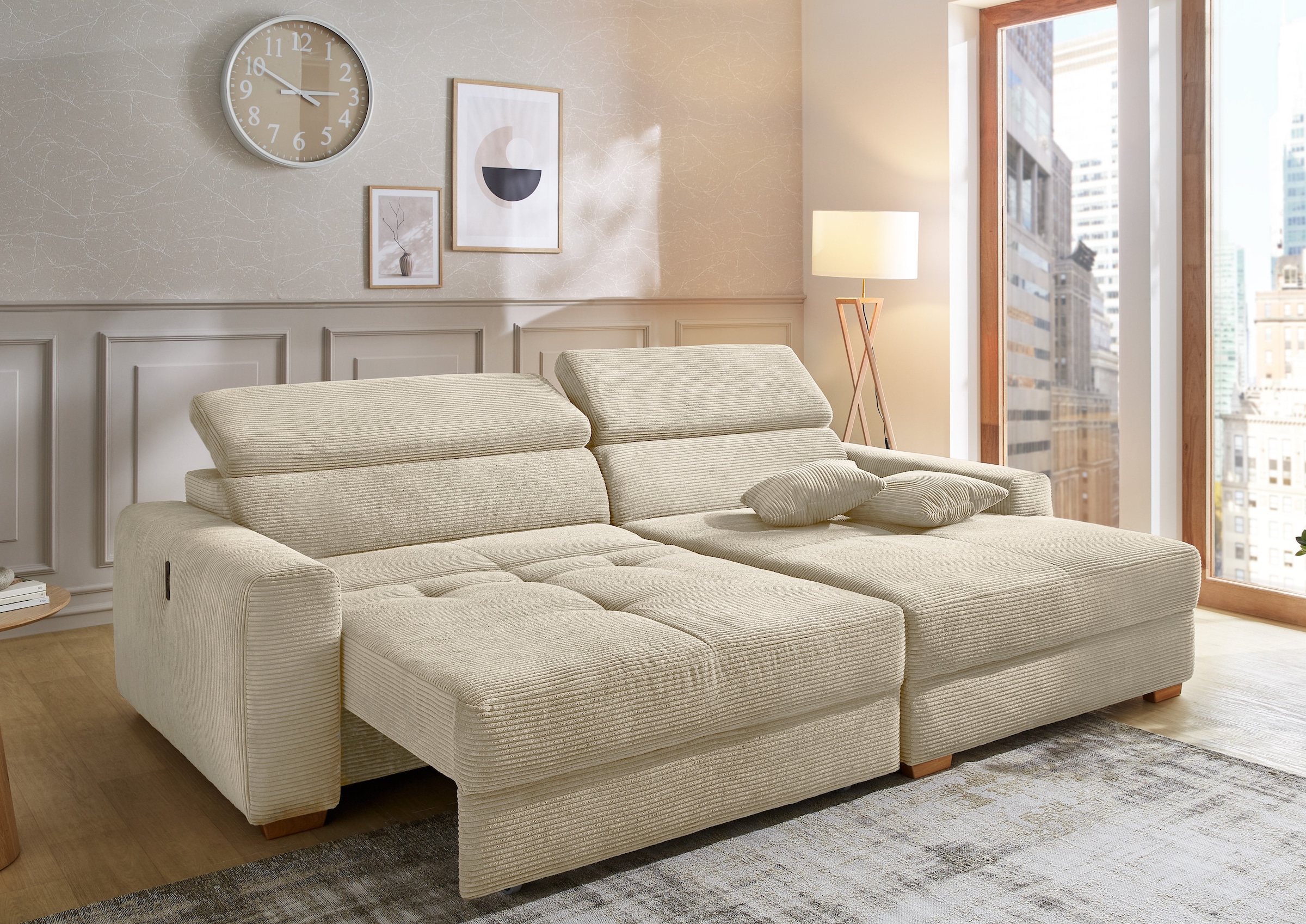 Jockenhöfer Gruppe Ecksofa »Slider, L-Form, 140kg Belastbarkeit«, elektromotorische Sitztiefenverstellung,USB-Ladeports,mit Kopfstützen