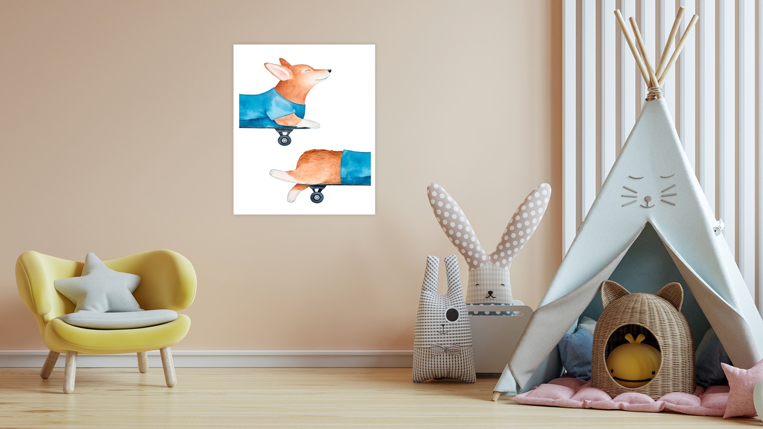 Lüttenhütt Bild mit Rahmen "oder Poster, Hund auf Skateboard" Fantasy Hundebilder Tiere 1 Stk. tlg. HD Premium Druck