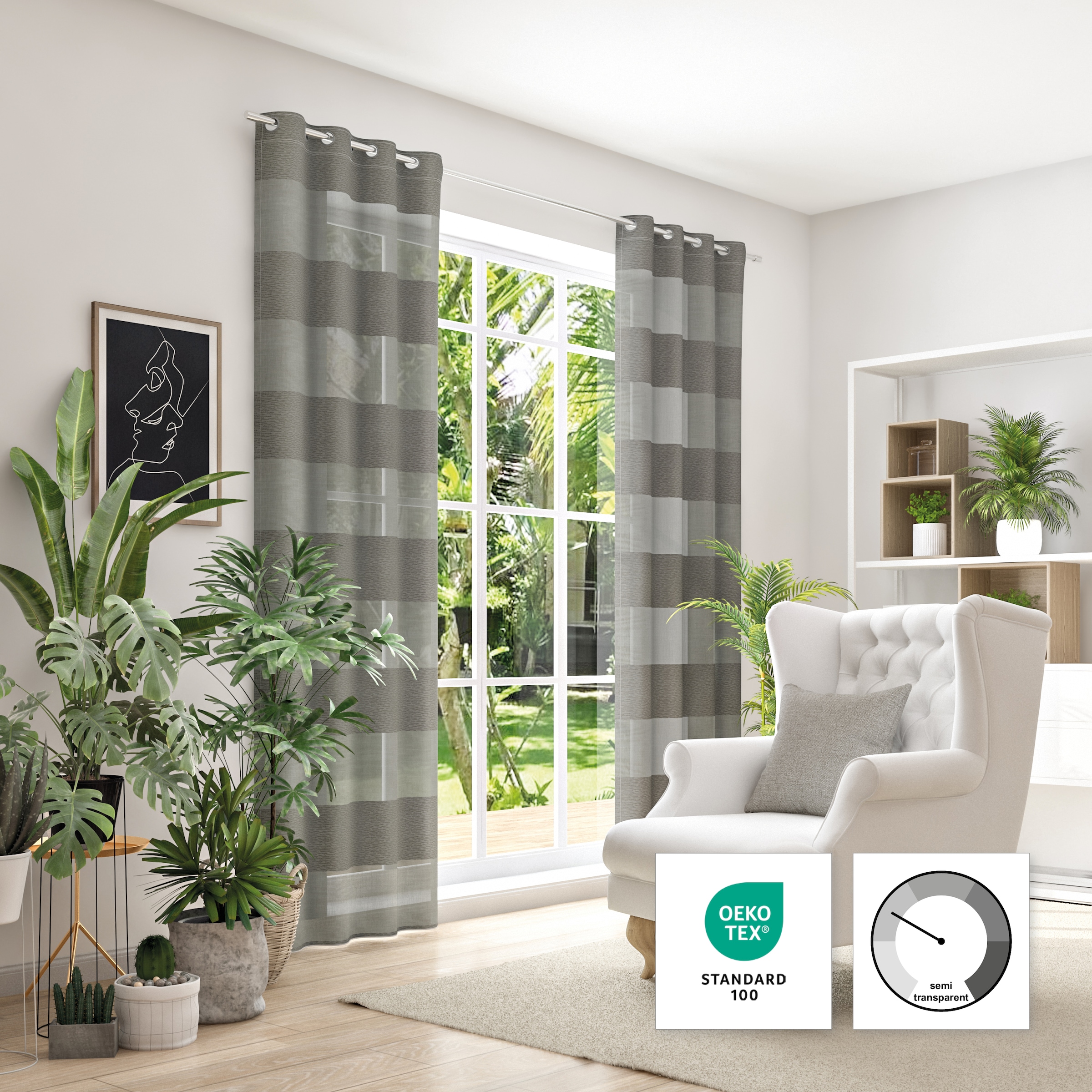 Neutex for you 1100000002199 "SONORA" Ösen 1 Stk. tlg. 3D Musterung im Leinen-Look
