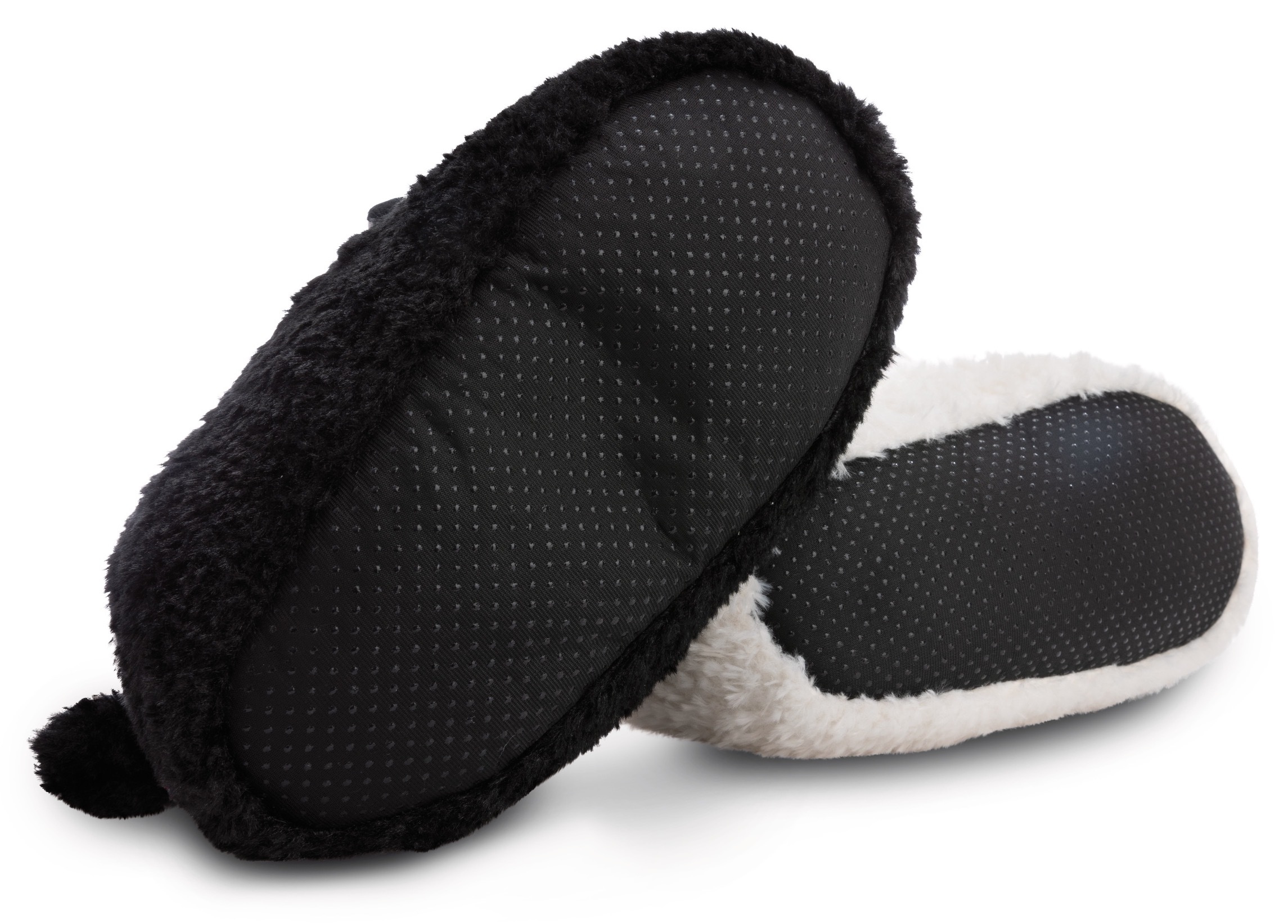 Nici Plüsch Hausschuhe »SCHAF WOOL*Y GANG«, Pantoffel, ein Fuß schwarz, ein Fuß weiß