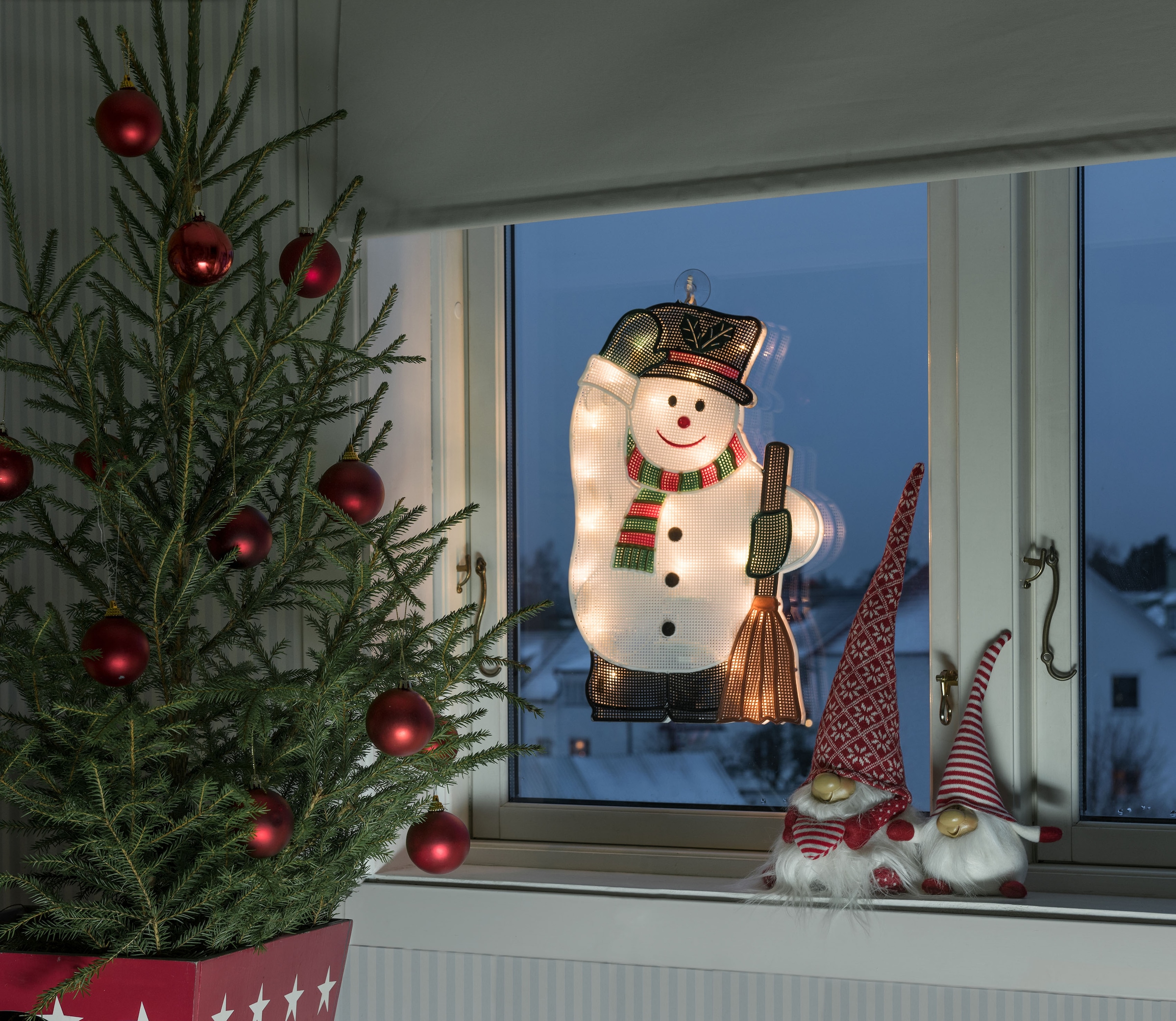 KONSTSMIDE LED Fensterbild »Weihnachtsdeko«, 20 flammig, Leuchtmittel LED-Modul | LED fest integriert, LED Fensterbild, Schneemann, 20 warm weiße Dioden