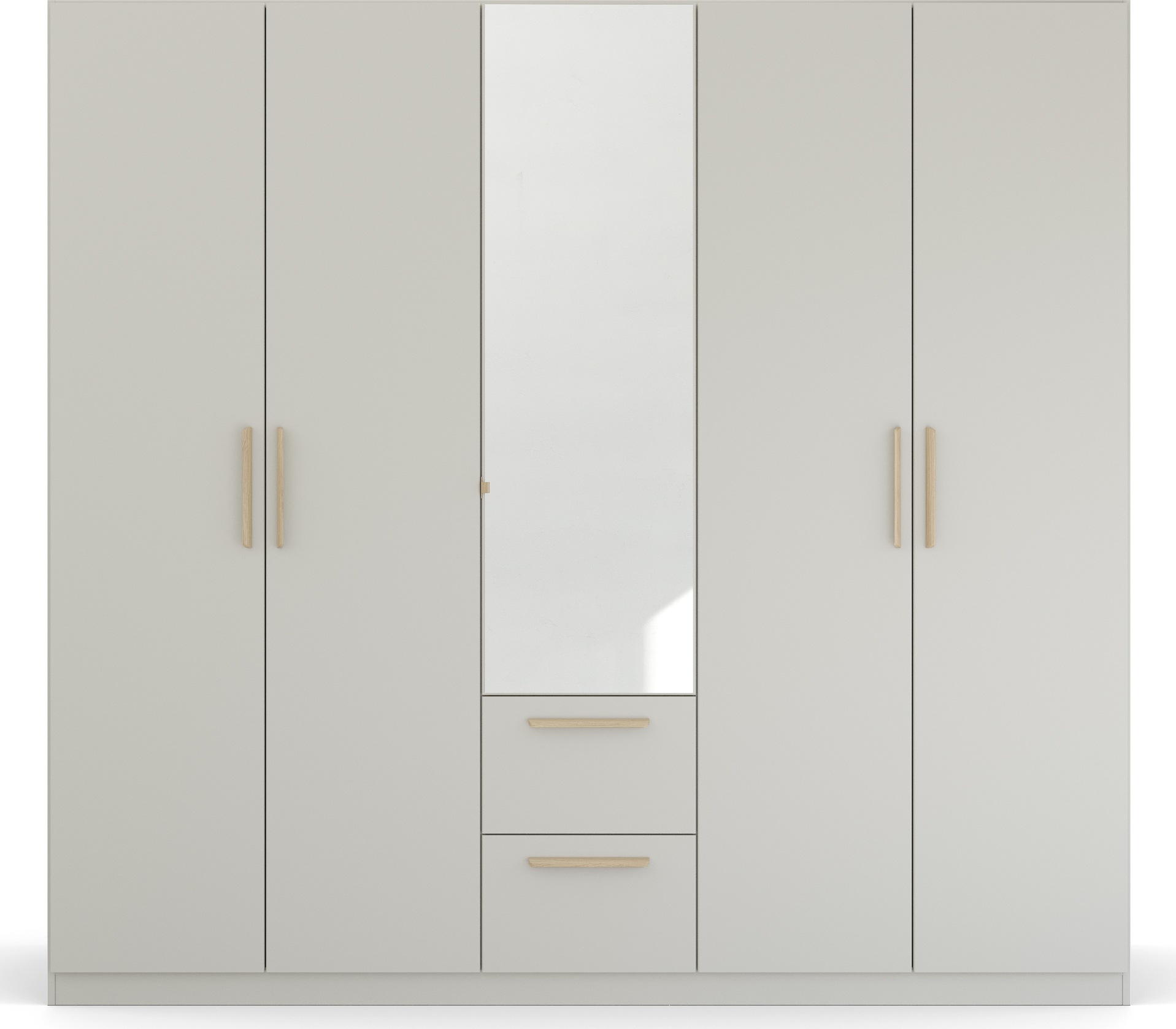 rauch Kleiderschrank »Skandi by Quadra Spin Schlafzimmerschrank«, im Landhaus-Stil mit Massivholzgriffen, mit Schubladen und Spiegel