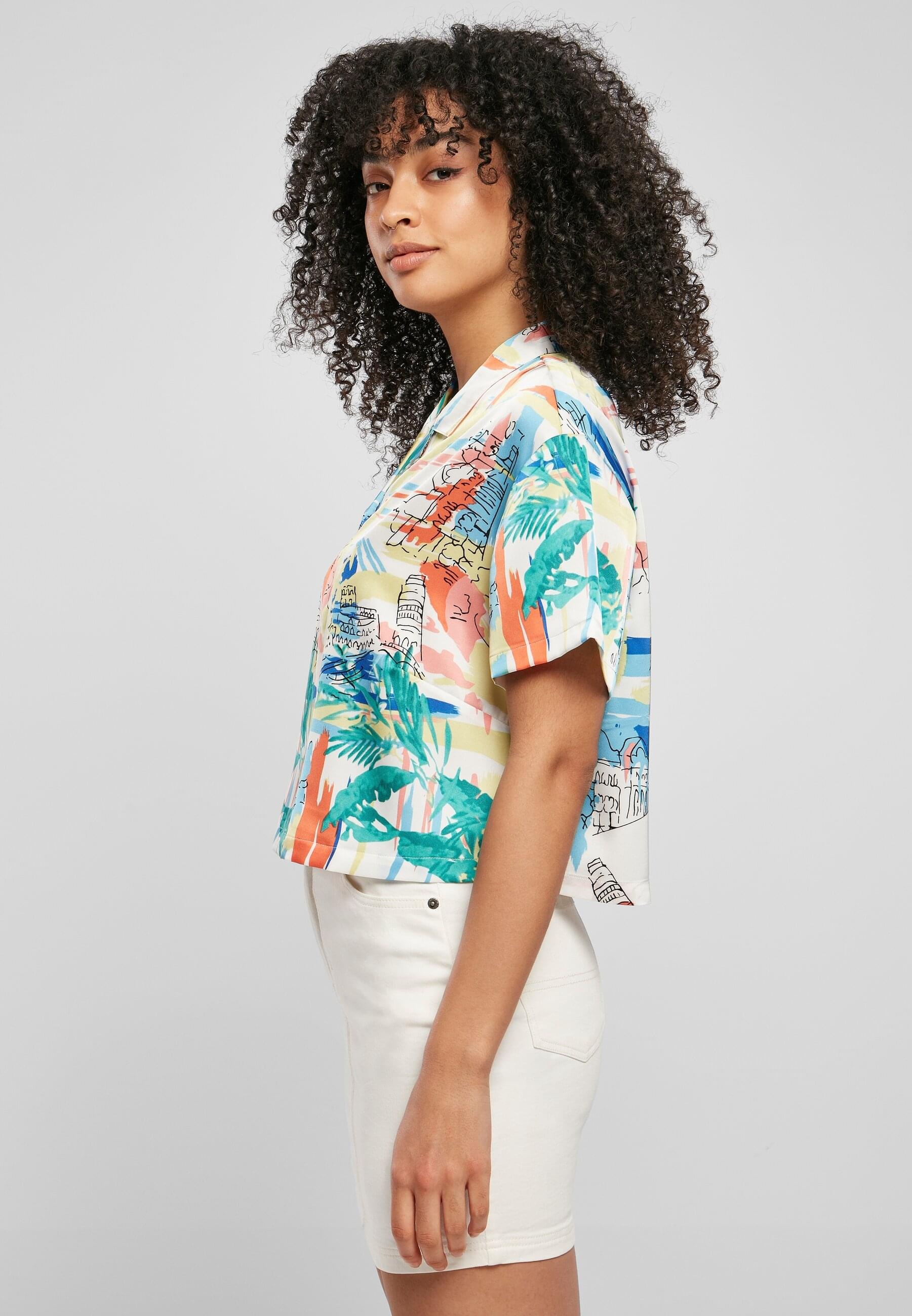 URBAN CLASSICS Klassische Bluse »Urban Classics Damen Ladies AOP Satin Resort Shirt«