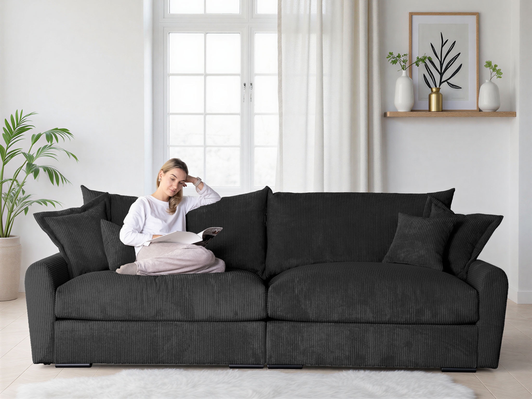 Home affaire Big-Sofa "Finca XXL, B: 247 cm" 4 Zierkissen, Mega-Sofa, in Cord oder Chenille-Struktur, Federkern