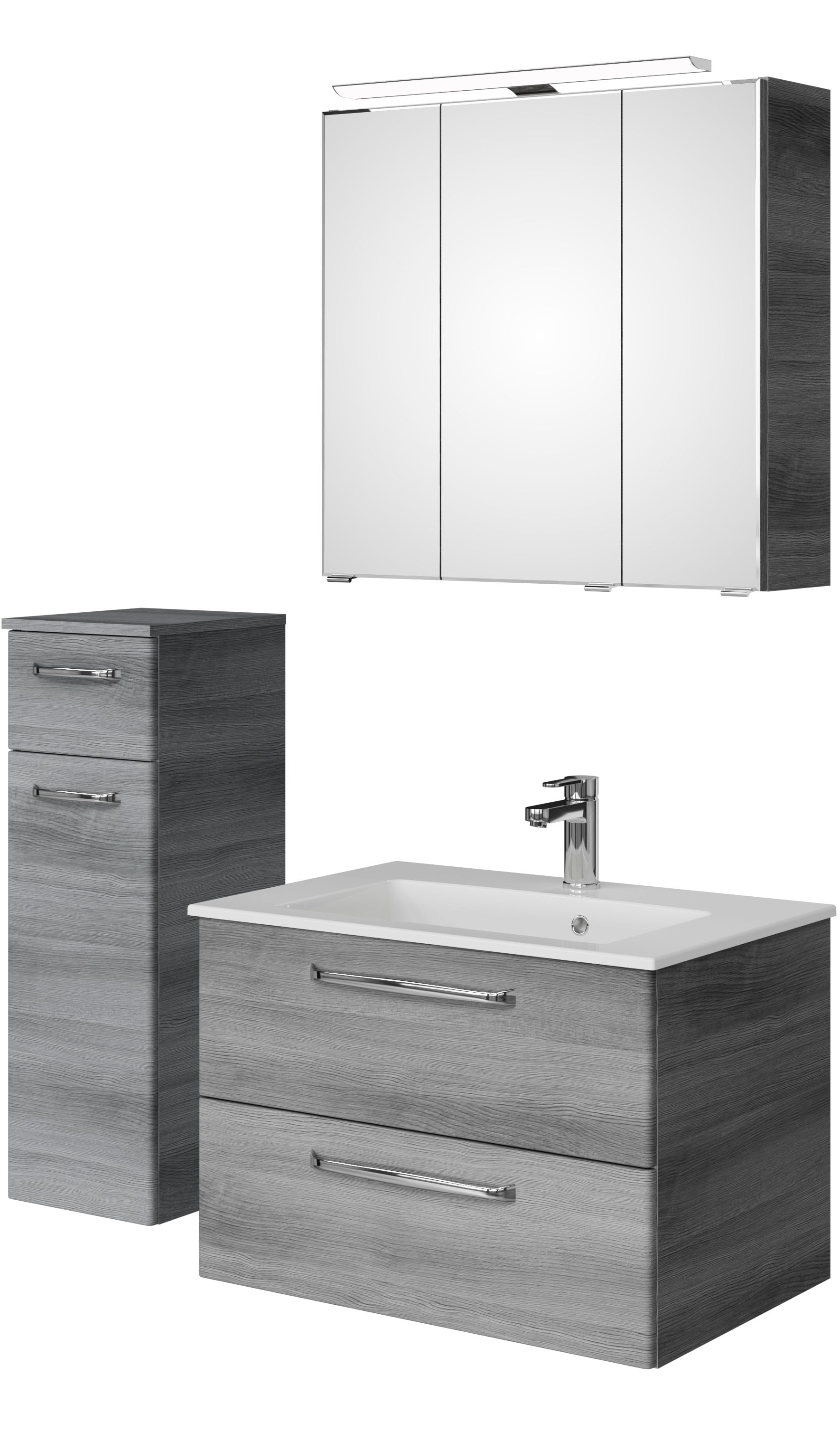 Saphir "Badmöbel-Set Trentino 3-tlg Mineralmarmorwaschtisch LED-Spiegelschrank" 4 Stk. tlg.