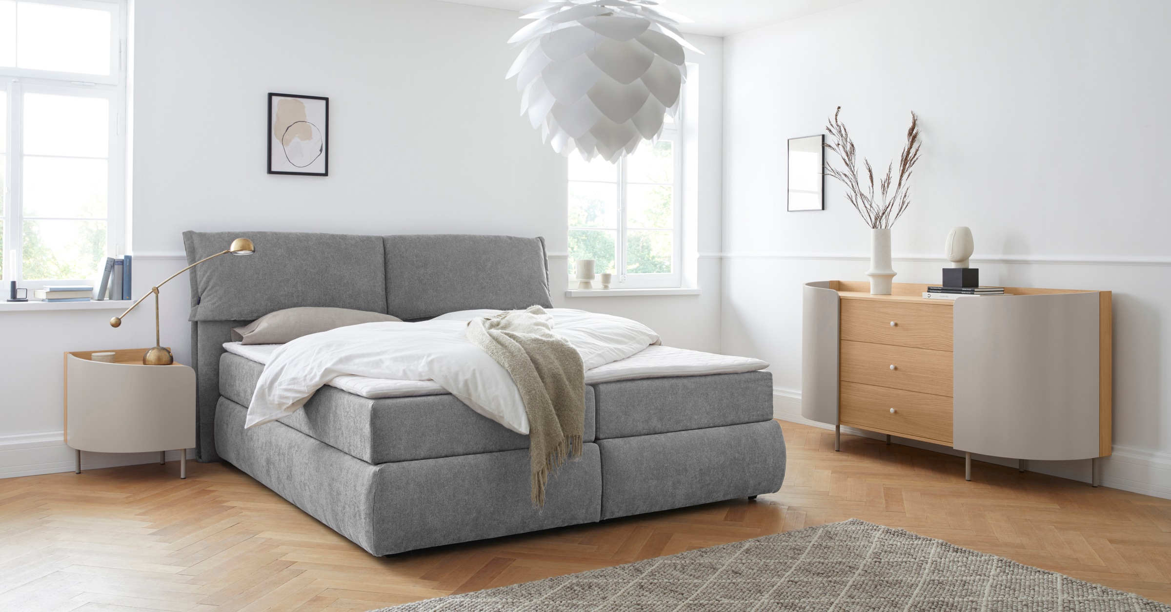 andas Boxspringbett »Jenson«, in 4 Farben, 4 Breiten, 3 Matratzenarten in 2 Härtegraden, Topper