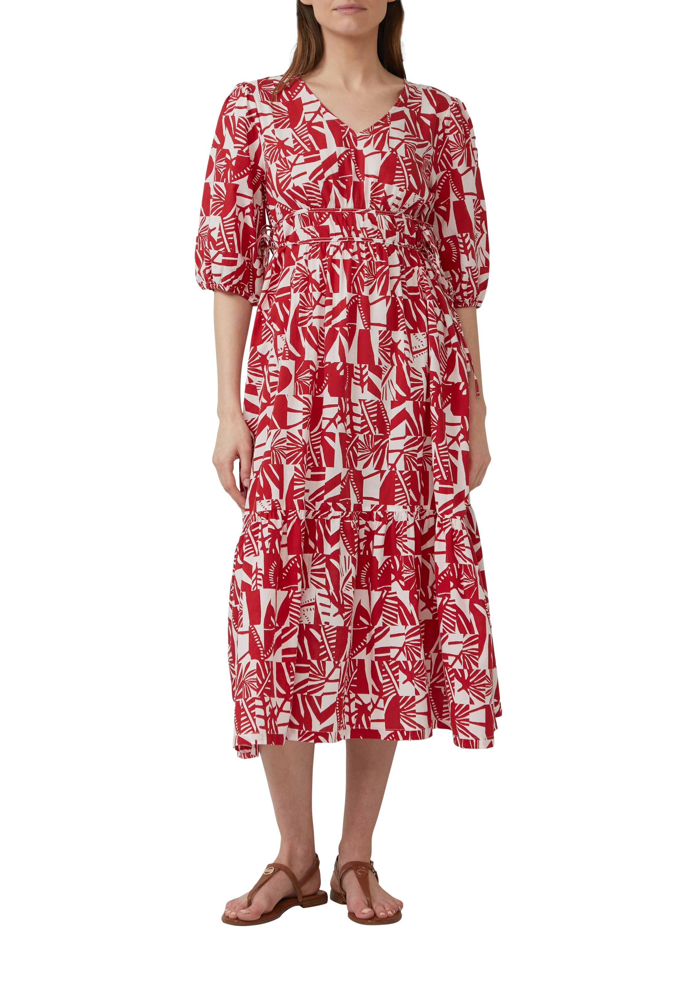 Thumbnail - s.Oliver Sommerkleid Ohne Taschen mit All-Over Print und V-Ausschnitt