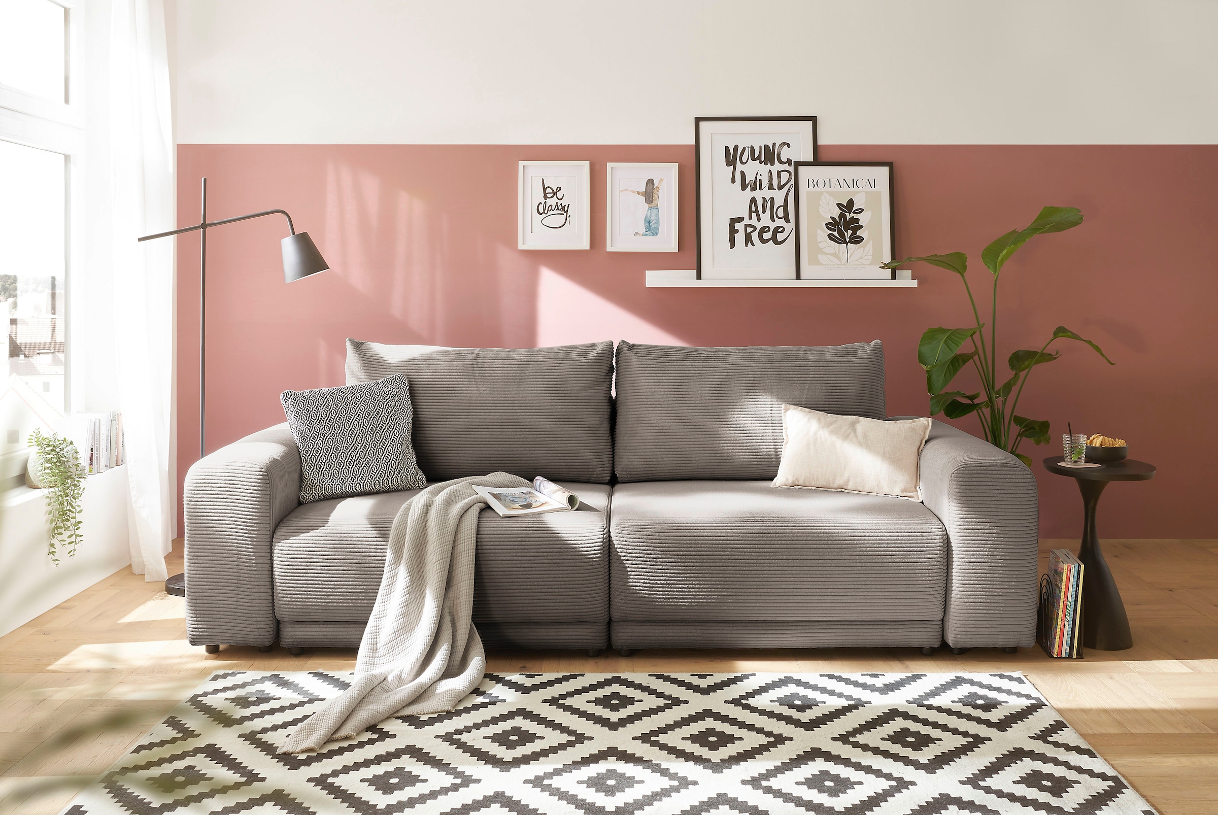 OTTO home Schlafsofa »PHEELIX Cord, mit 3 Funktionen« Elemente einzeln oder gleichzeitig ausziehbar, bequemer Sitzkomfort