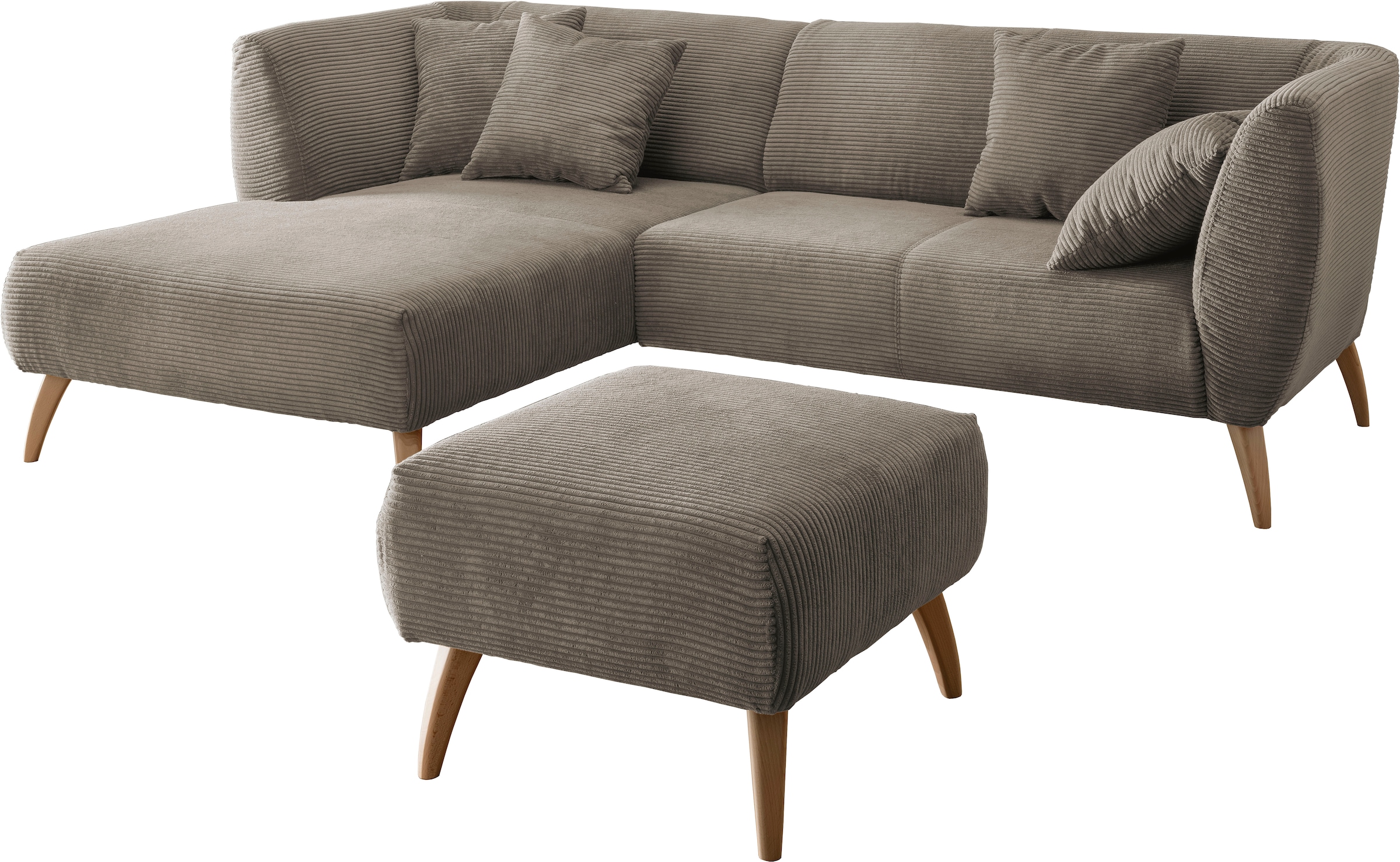 INOSIGN Ecksofa »Colori L-Form«, Holzfußfarbe wählbar, inkl. 4x Zierkissen