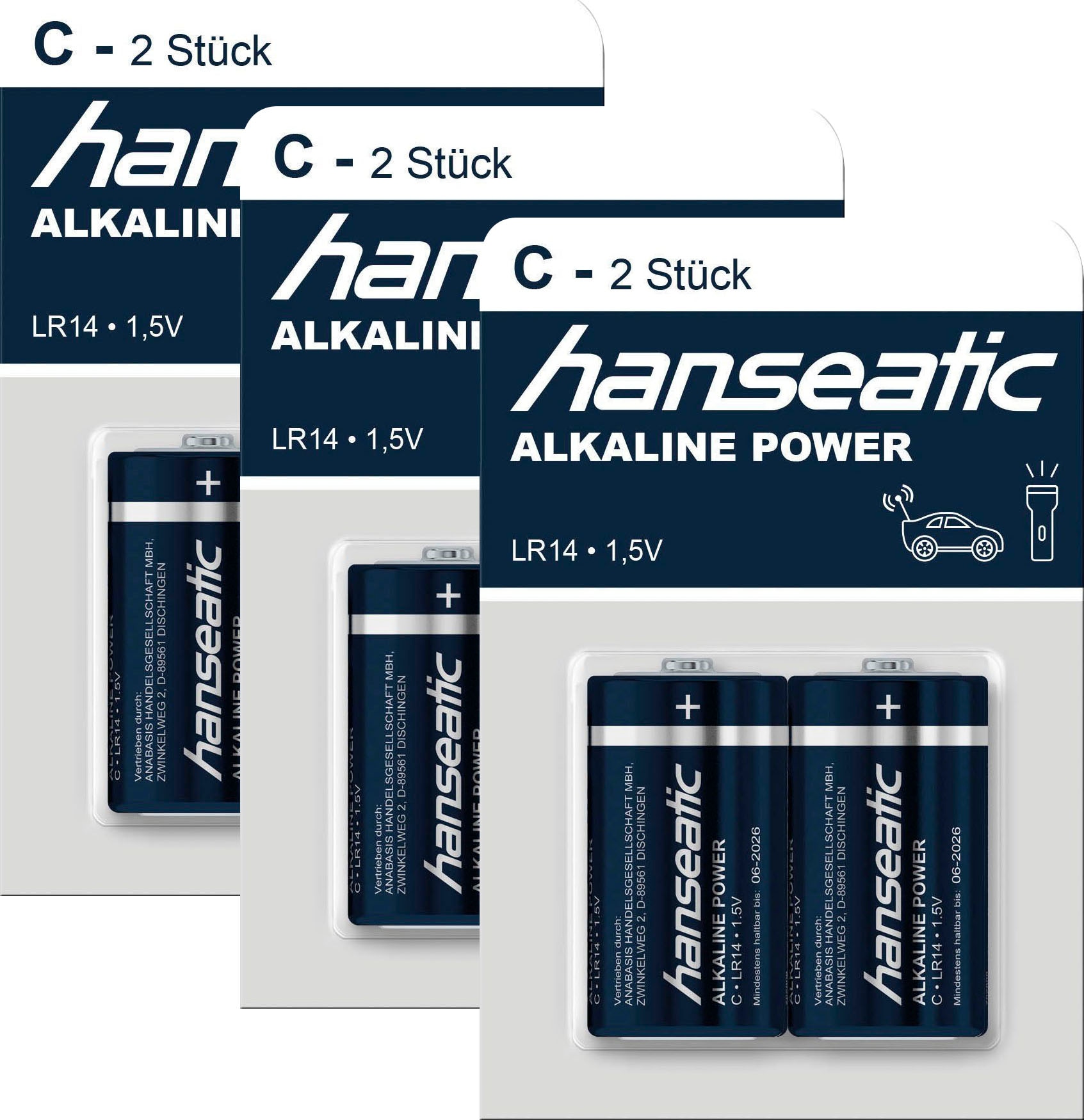 Hanseatic Batterie »6 Stück Baby C Batterien Alkaline LR14«, LR14, 1,5 V, (Set, 6 St.)