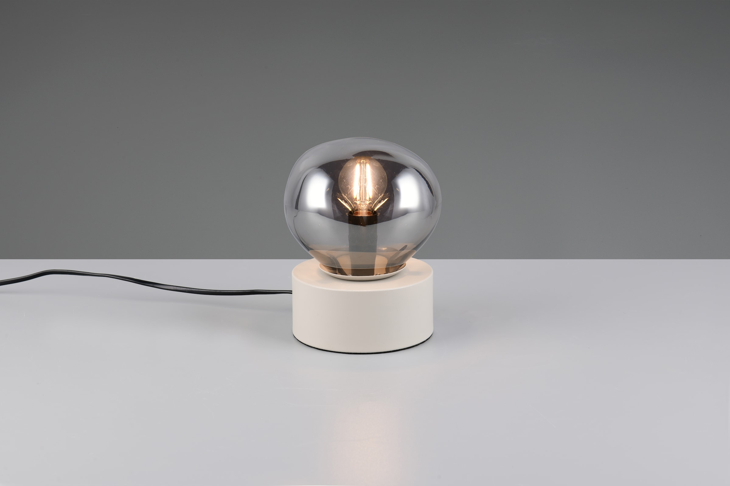 s.Oliver Tischleuchte »ANJELLA, On/Off-Touch Tischleuchte exkl 1x E14 max 10W, warm grey«, 1 flammig, Leuchtmittel E14 | Leuchtmittel wechselbar, mit mundgeblasenem Glas Lampenschirm in rauchgrau, 18,5 x Ø14,5cm