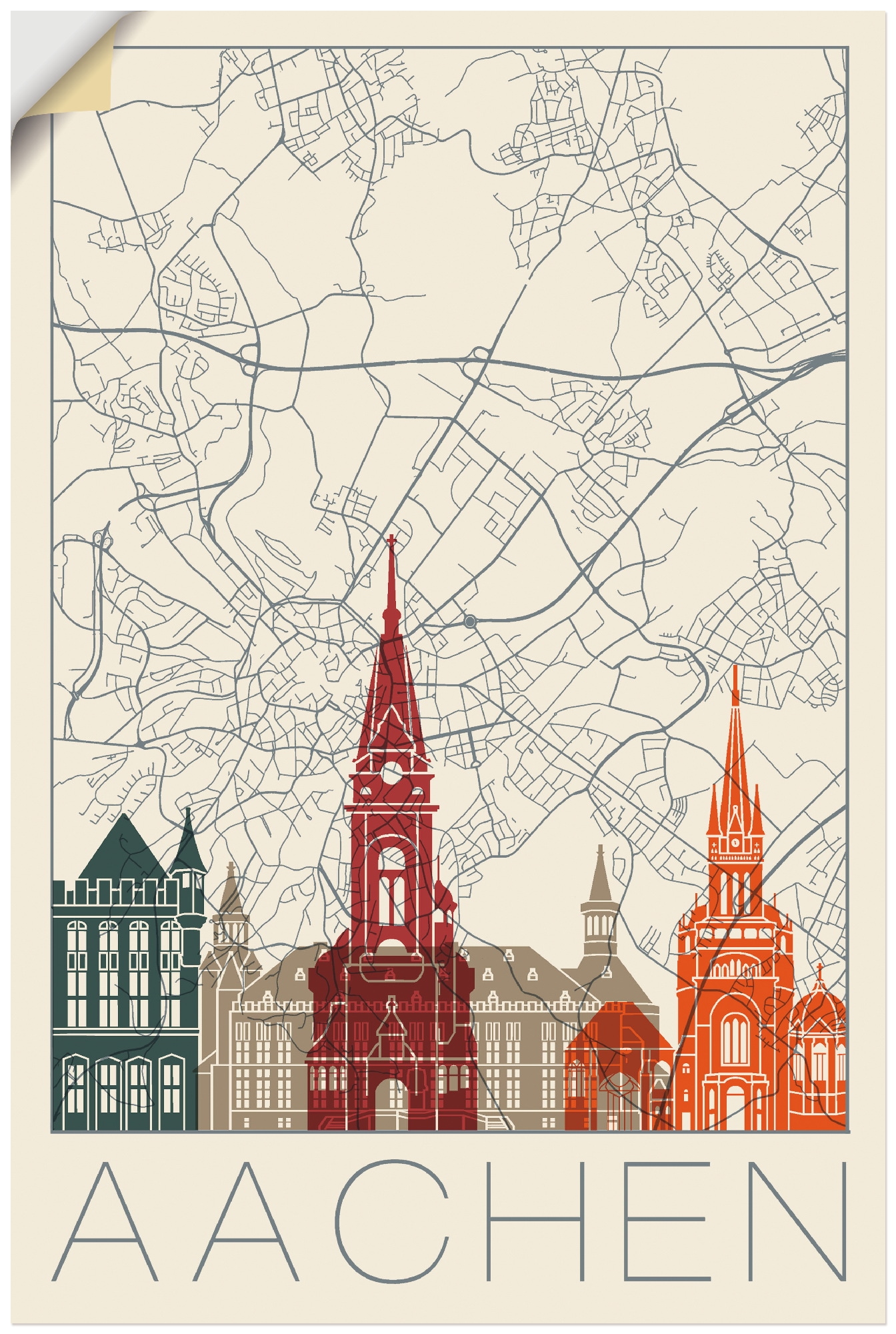 Artland Wandbild »Retro Karte Aachen«, Deutschland, (1 St.), als Alubild,  Leinwandbild, Wandaufkleber oder Poster in versch. Größen bestellen | BAUR