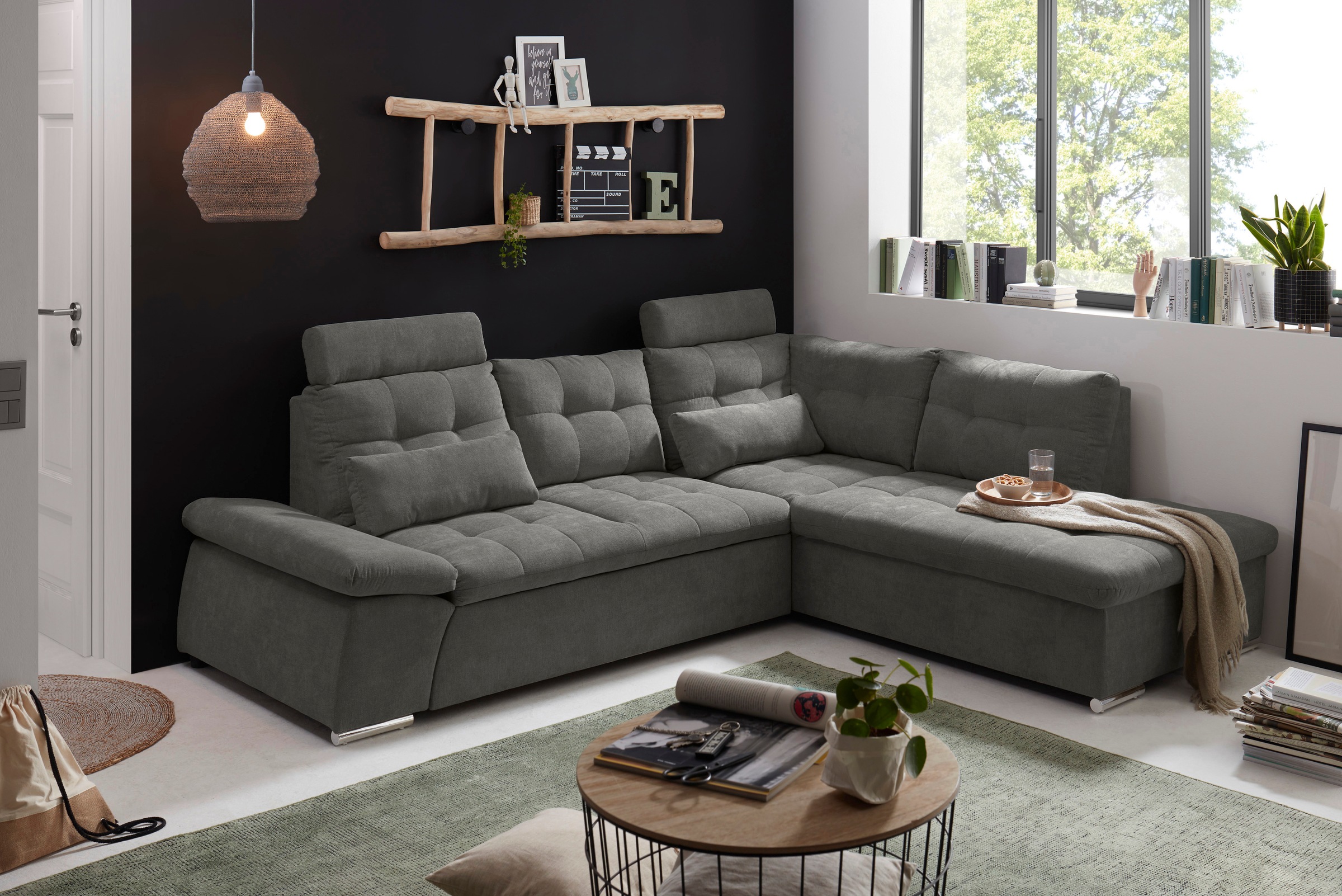ED EXCITING DESIGN Ecksofa »Nalo L-Form«, mit Bettfunktion, Armteilverstellung, Kopfstützen & 2 Nierenkissen