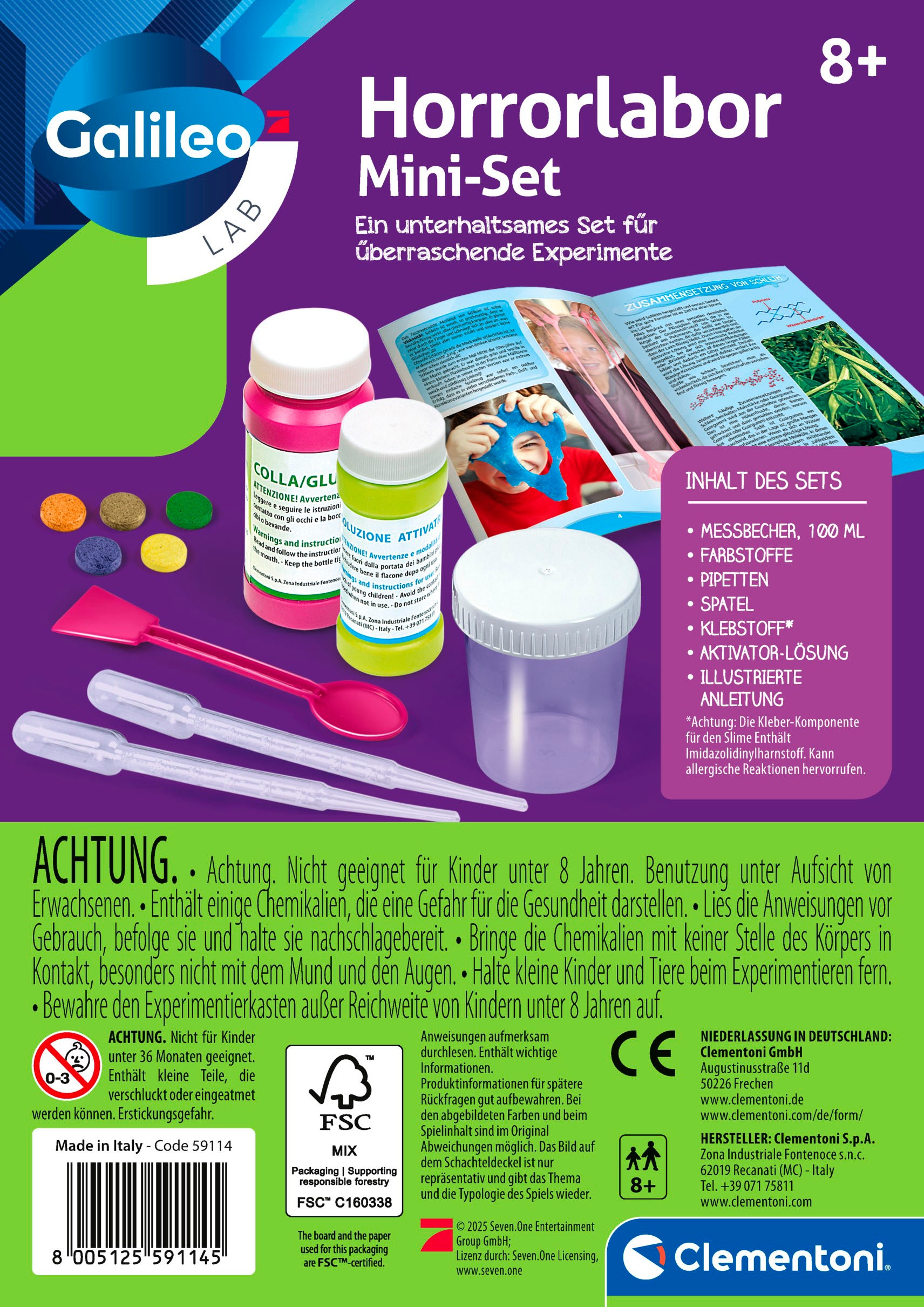 Clementoni® Experimentierkasten »Galileo, Horrorlabor Mini-Set« Made in Europe