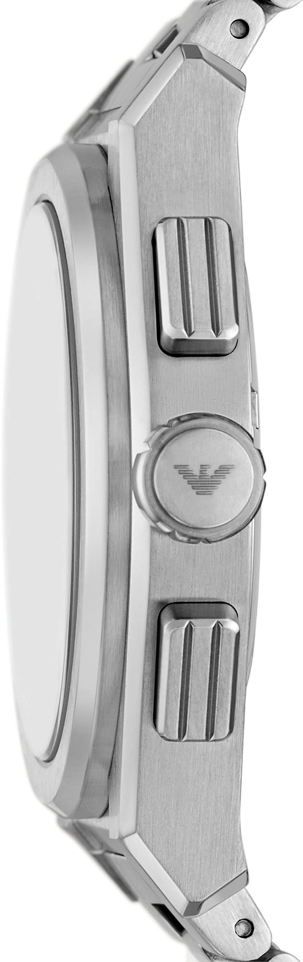 Emporio Armani Chronograph, Armbanduhr, Herrenuhr, Edelstahlarmband, analog, Tag, Stoppfunktion