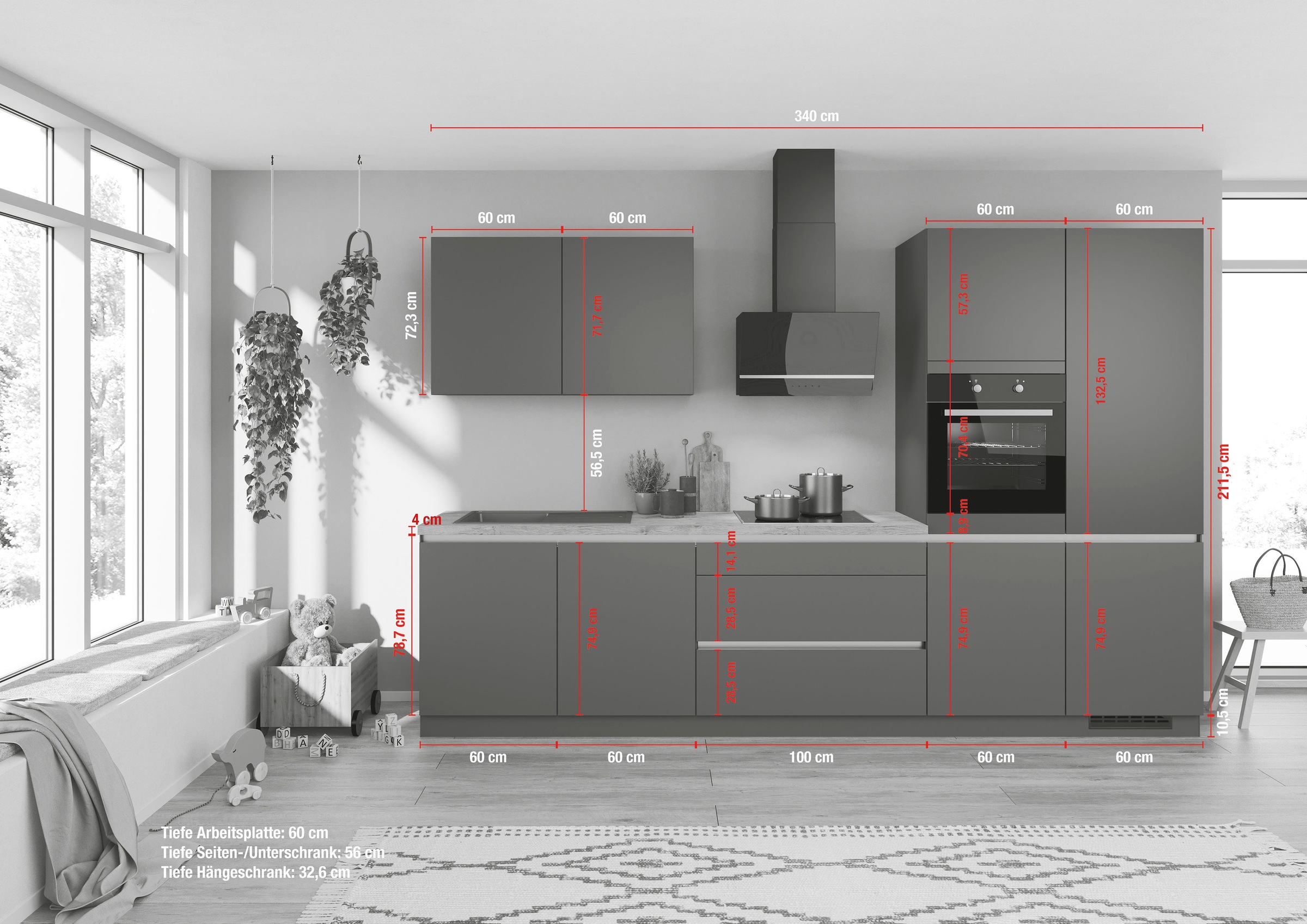 IMPULS KÜCHEN Küche »"Dublin", Ausrichtung wählbar, Schubkästen mit Soft-Close,«, vormontiert, wahlweise mit E-Geräten, mit Vollauszug, Breite 340 cm