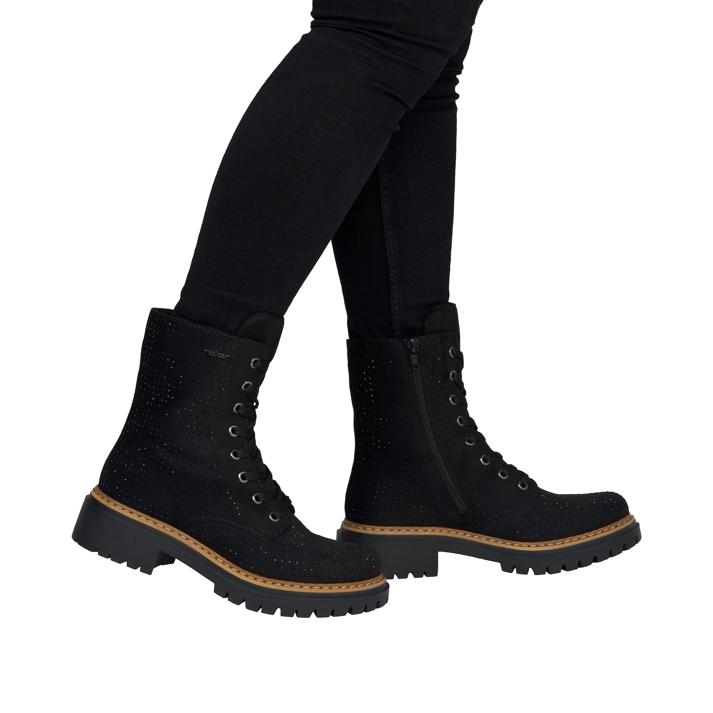 Rieker Schnürboots  Schnürstiefelette, Blockabsatz, mit Glitzersteinchen verziert