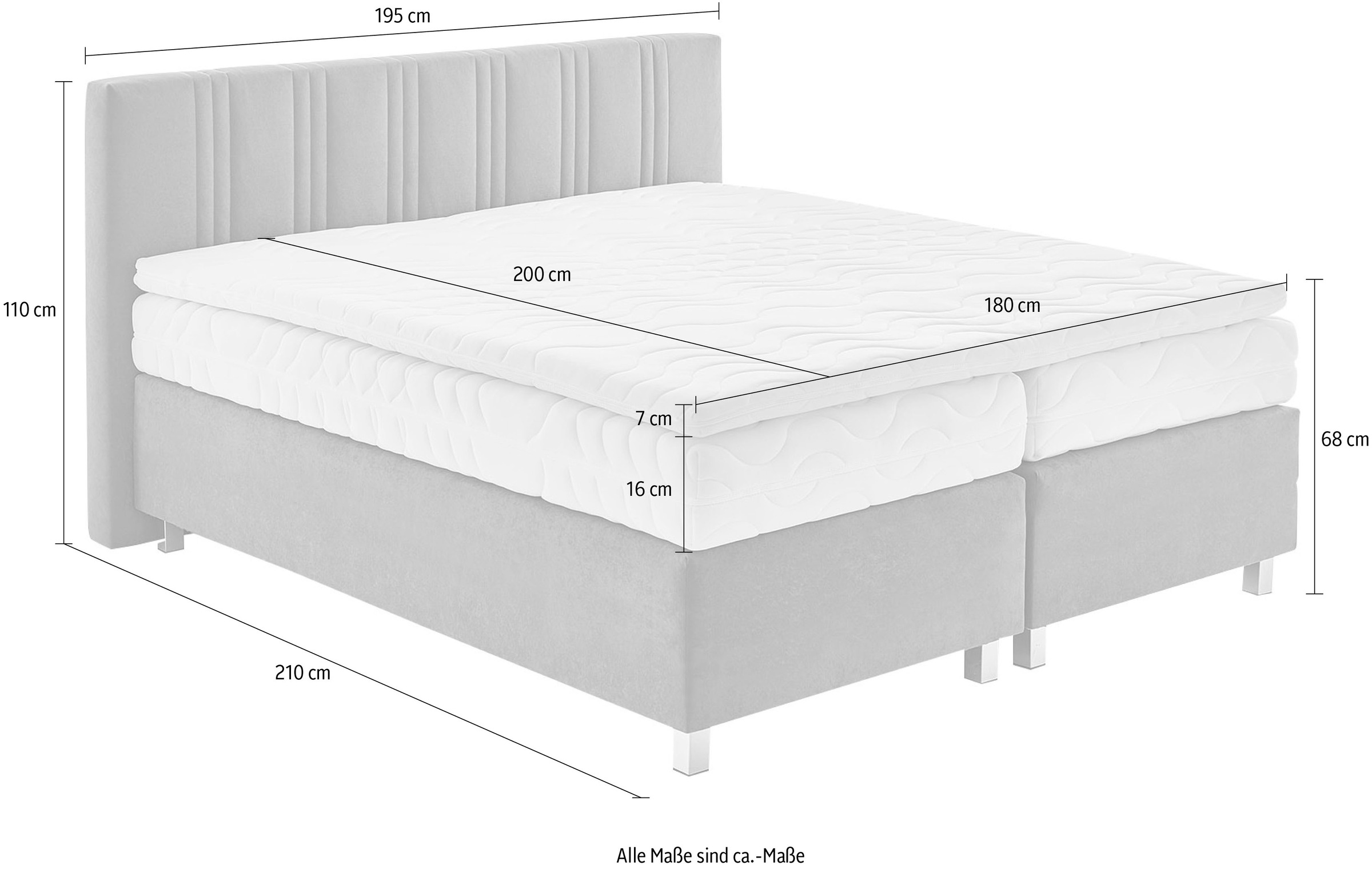 Boxspringbett, weiß, B:195cm L:210cm, Bezug: 100% Polyester;Polsterung: 100% Polyester, WESTFALIA SCHLAFKOMFORT, Komplettbetten, Boxspringbett, wahlweise mit Bettkasten und Topper 8