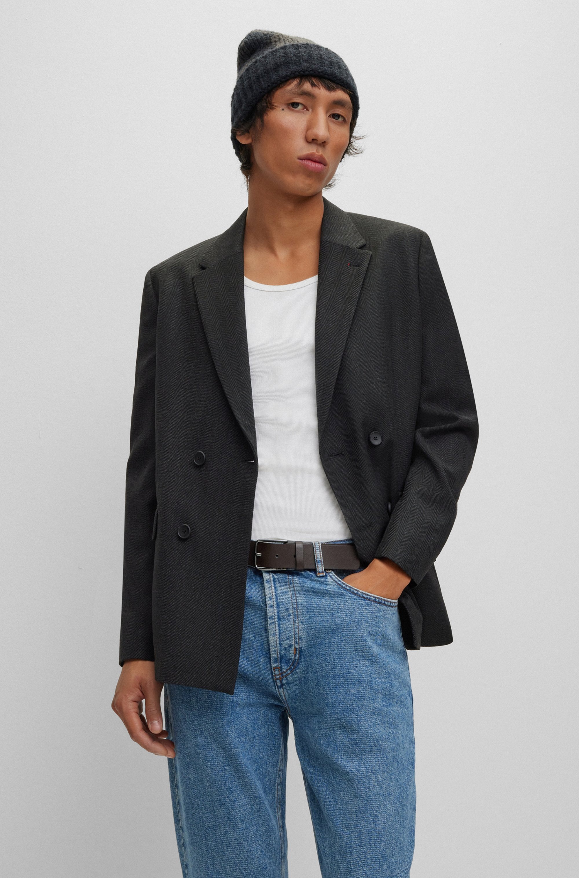 HUGO Ledergürtel »Gerik_Sz35« mit Logoprägung und kontrastfarbende Detailnaht