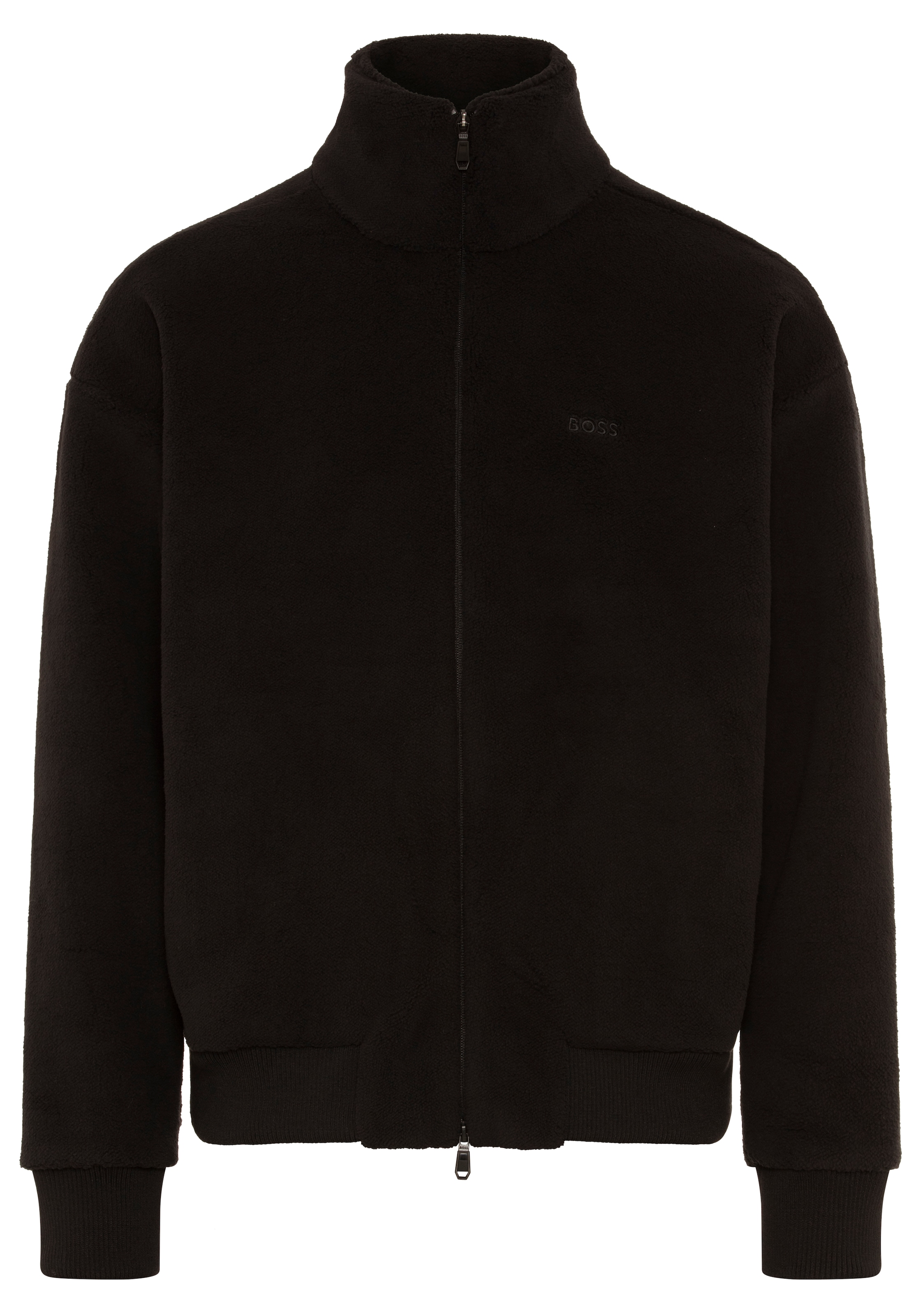 BOSS GREEN Sweatjacke aus Teddyfleece, Stehkragen, Relaxed Fit