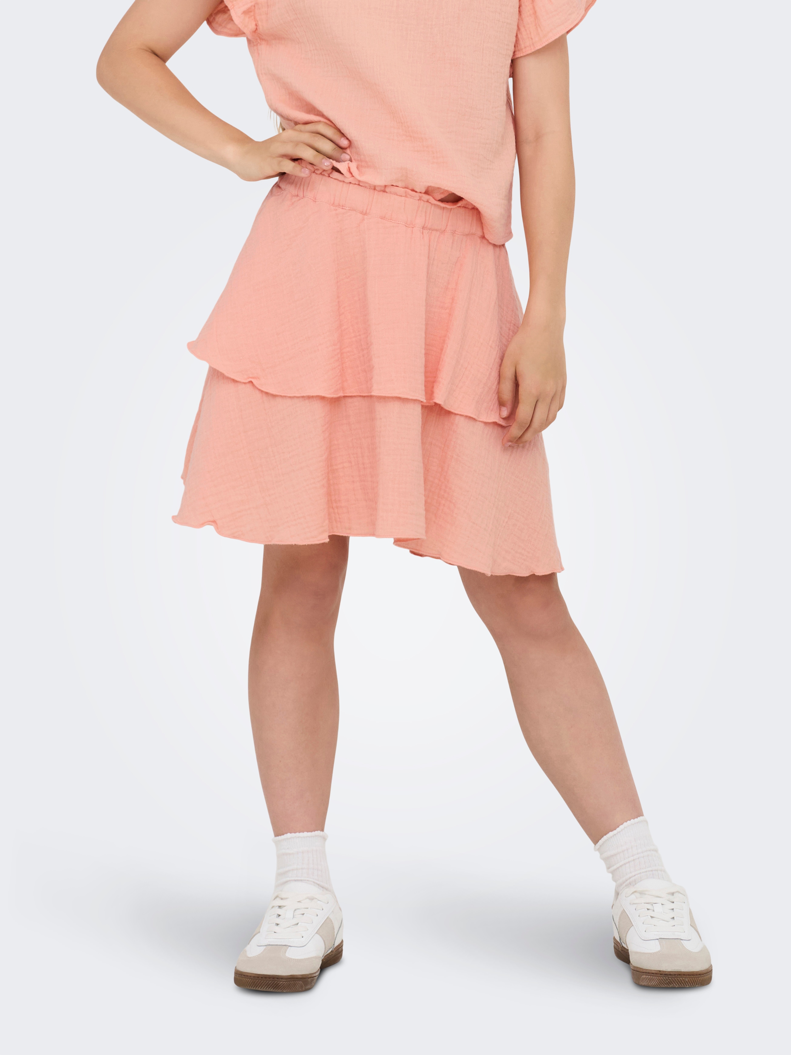 KIDS ONLY Mädchen Sommerrock "KOGTHYRA LIFE LAYERED SKIRT WVN", rot, Gr. 146, unifarben, Web, Obermaterial: 100% Baumwolle, Röcke