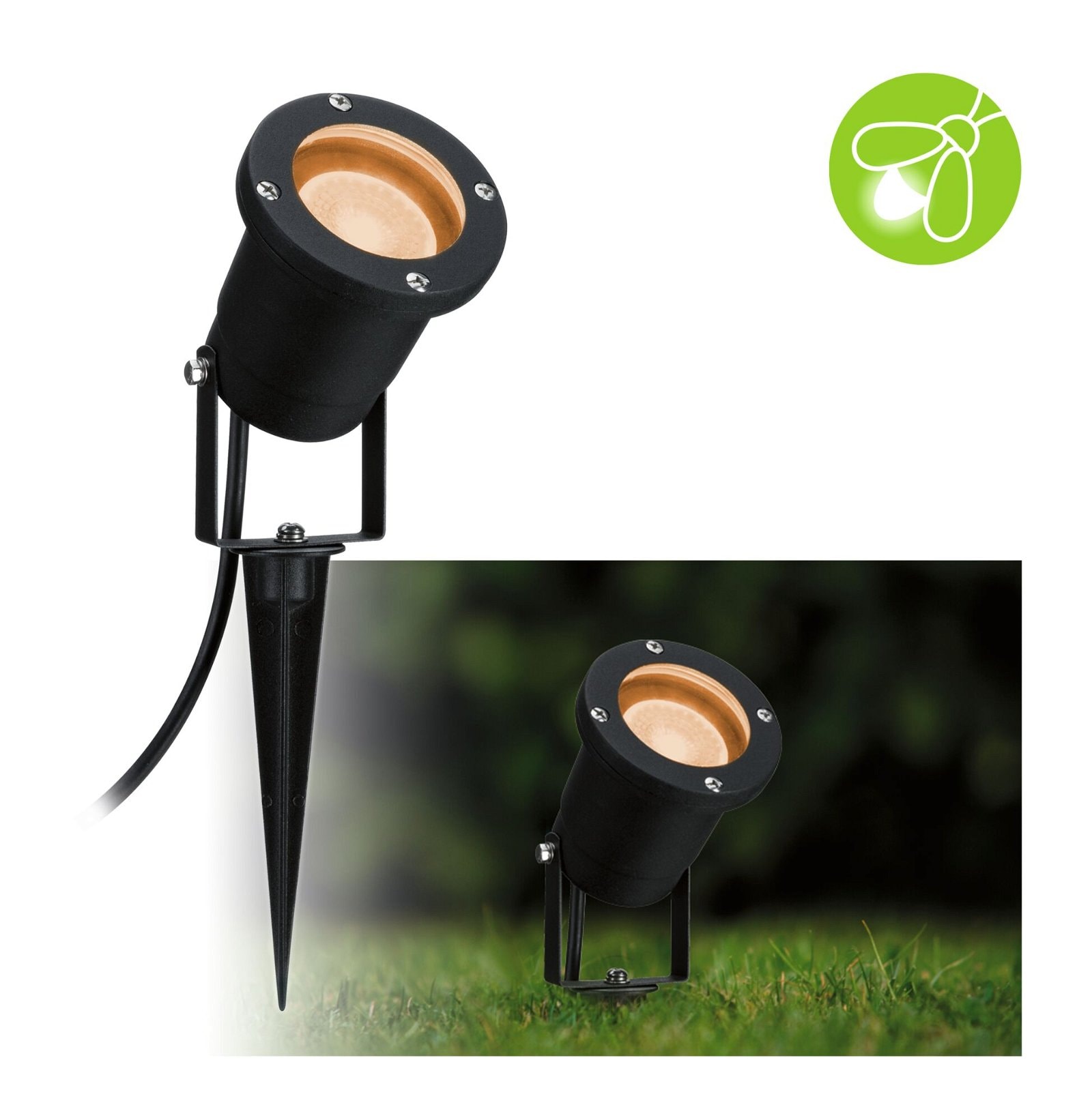 Paulmann LED Gartenstrahler "IP65 rund 92mm 2200K 4,3W 320lm 230V 38-38 Schwarz Metall" GU10 1 Stk. Goldlicht insektenfreundlich