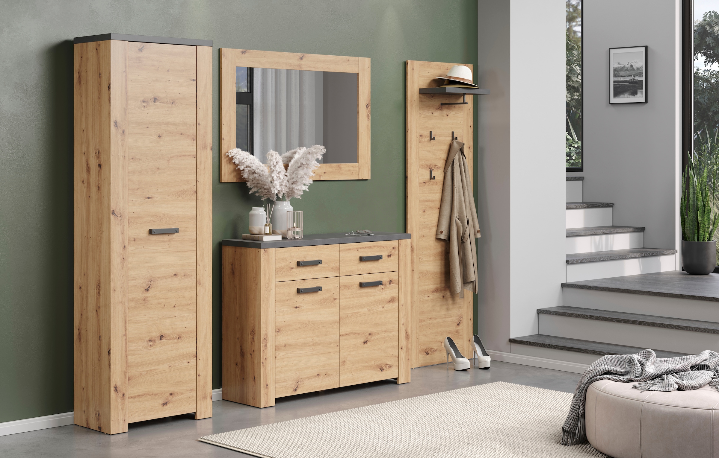 Home affaire Garderobenpaneel »Ambres«, Matte, hellbraune Echtholzoptik, ca. 62 cm breit, Hutablage, Melamin