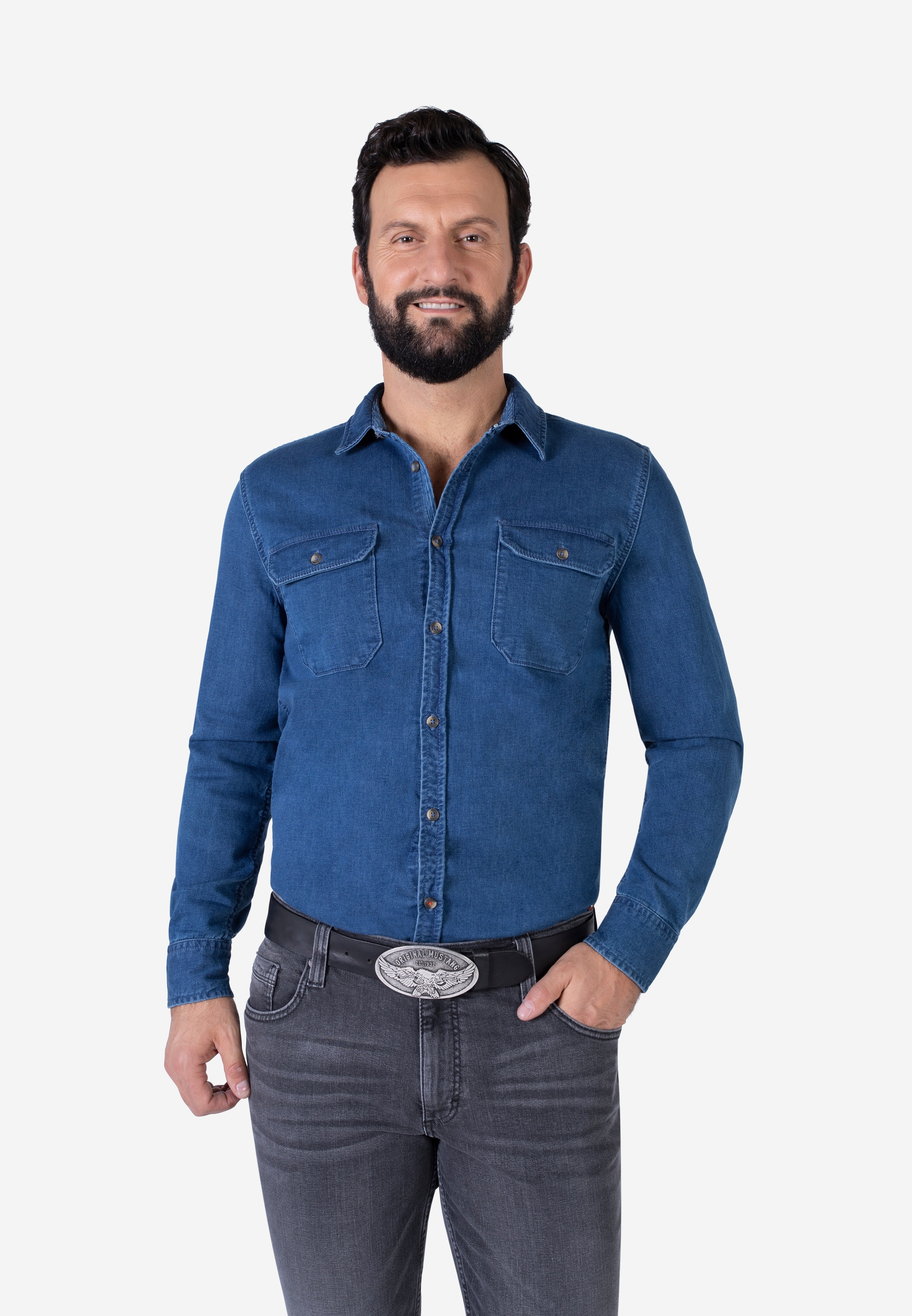 Koppelgürtel MUSTANG, Herren, Gr. 105, schwarz, Leder, unifarben, Gürtel Koppelgürtel, Vintag-Schließe mit Adler, 4 cm, Used-Look 3