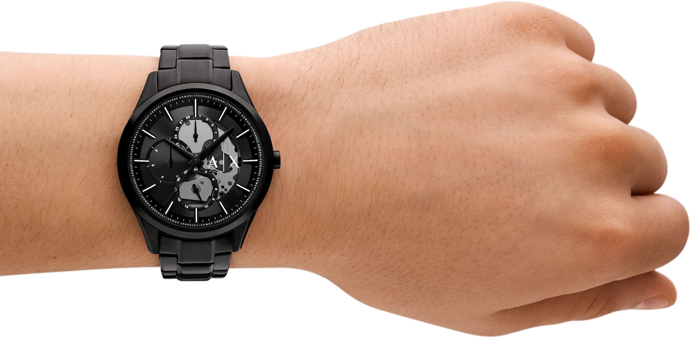 ARMANI EXCHANGE Multifunktionsuhr, (Set, 2 tlg., mit Kette), Armbanduhr, Herrenuhr, Edelstahlarmband, ideal auch als Geschenk