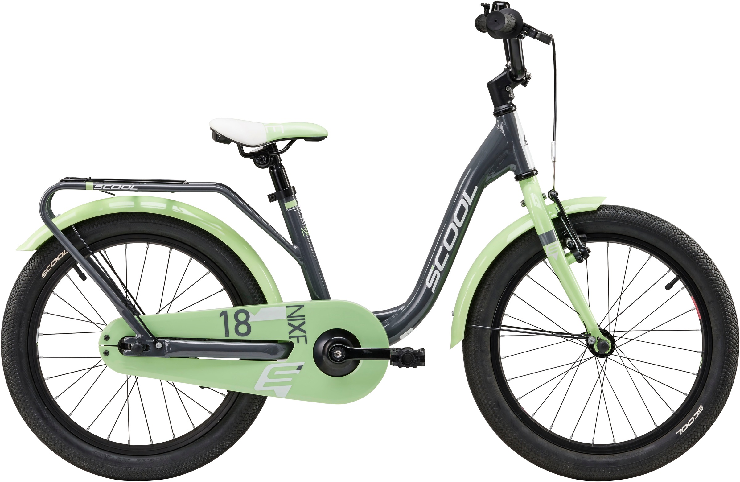 S’COOL Kinderfahrrad "SCOOL niXe 18-1S - Dark Grey/Pastel Green" 1 Gang ohne Schaltung Stützräder montierbar