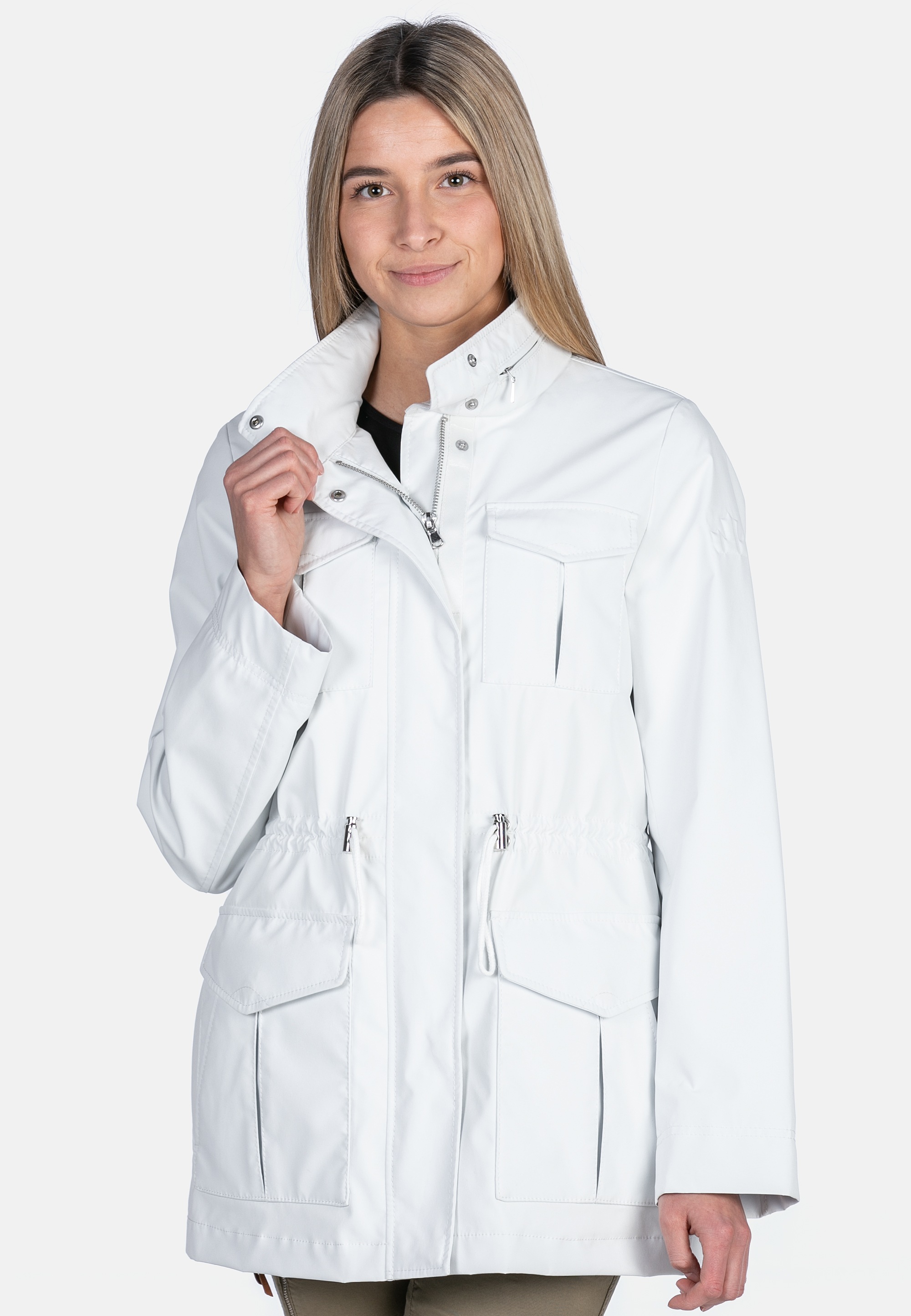 Outdoorjacke NEW CANADIAN "Bugloss", Damen, Gr. 42, weiß, 100% Polyester, unifarben, normal, hoch geschlossener Ausschnitt, Jacken Outdoorjacke, mit Tunnelzug in der Taille