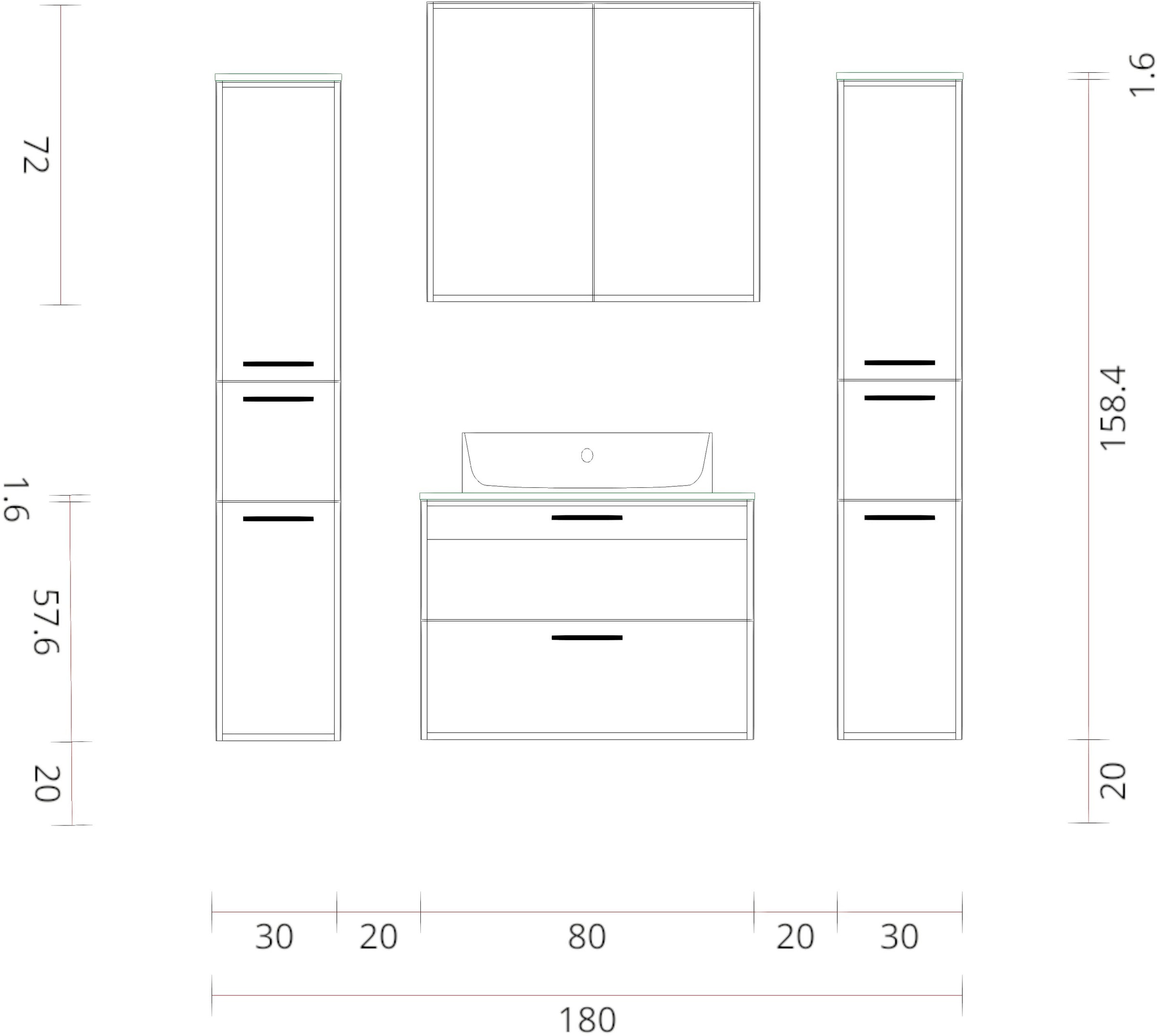 nobilia® elements Badmöbel-Set, (4 St.), Badblock mit Spiegelschrank und Beimöbeln