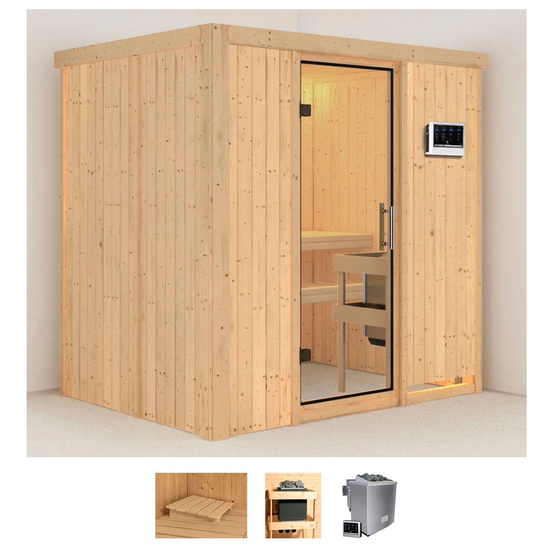 Karibu Sauna "Bedine" Set, Ofen 9 kW Bio externe Strg easy