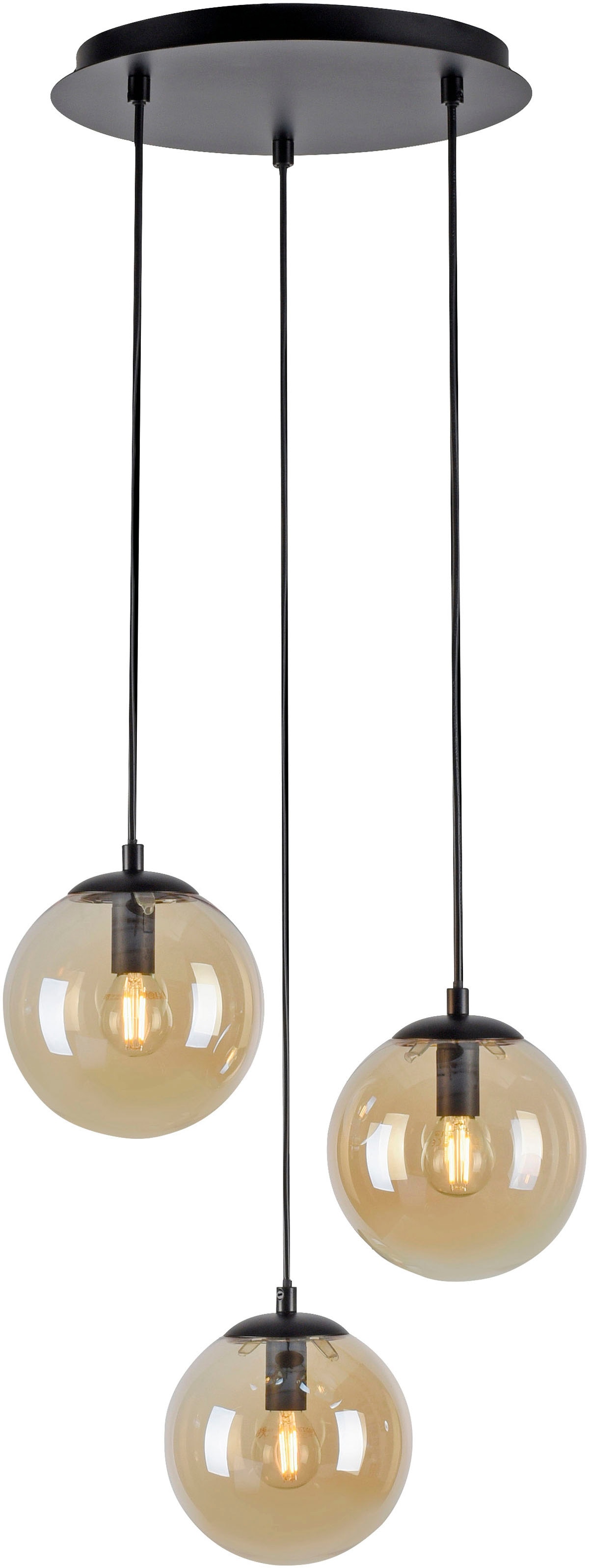 my home Pendelleuchte »Nymölla«, 3 flammig, Leuchtmittel E14 | ohne Leuchtmittel, Hängeleuchte mit großen Glaskugeln, amberfarben oder opal matt weiß