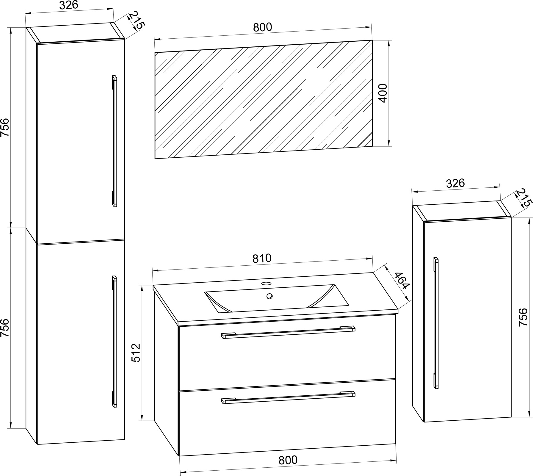 VCM Waschtisch »5-tlg. Waschplatz Waschtisch Badinos Schublade SP« 5 Stk. tlg.