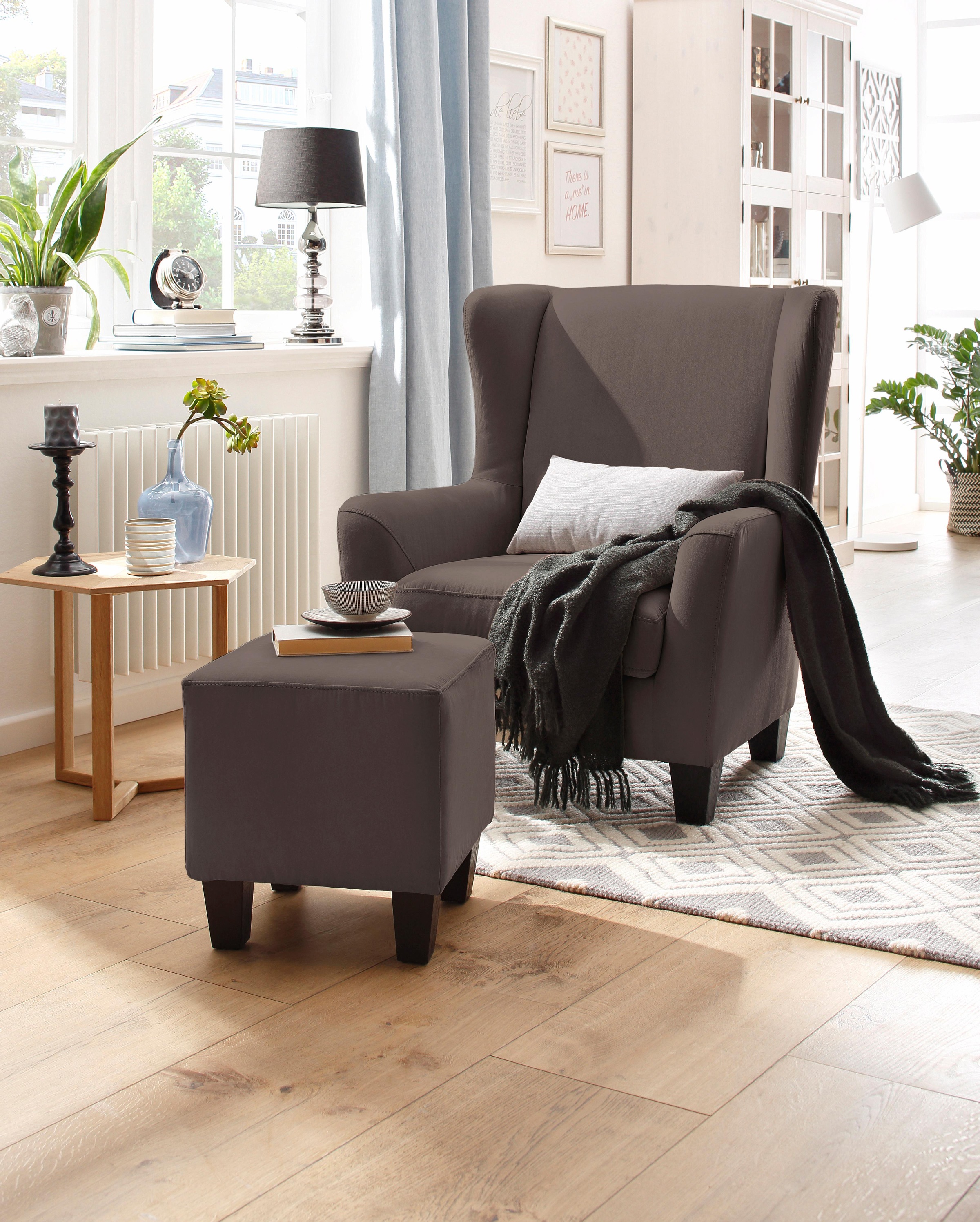 Home affaire Ohrensessel »Chilly, Sessel mit Hocker und Federkern-Polsterung,«, (Set, 2 St., bestehend aus Sessel und Hocker), in Cord und Microfaser-Bezug, Unser Dauertiefpreis