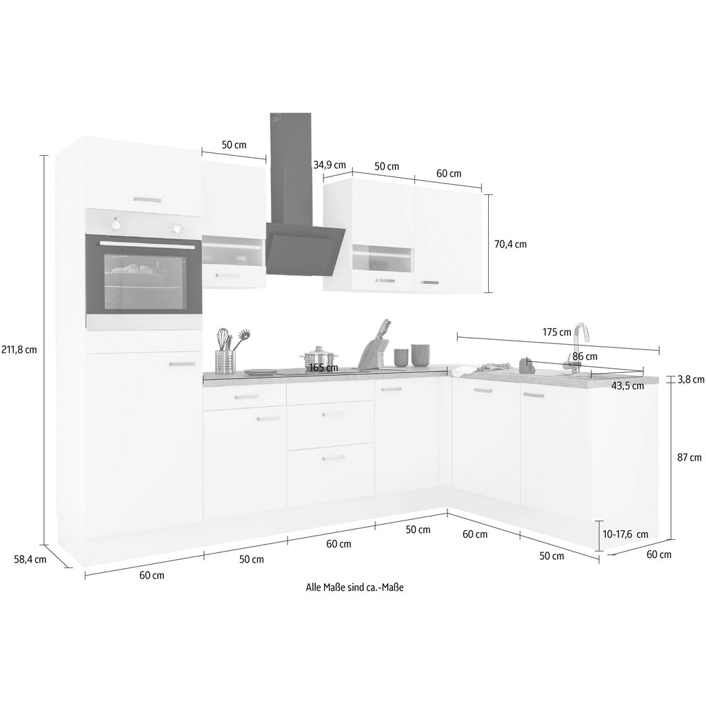 OPTIFIT Winkelküche »Parma«, mit E-Geräten, Stellbreite 285 x 175 cm