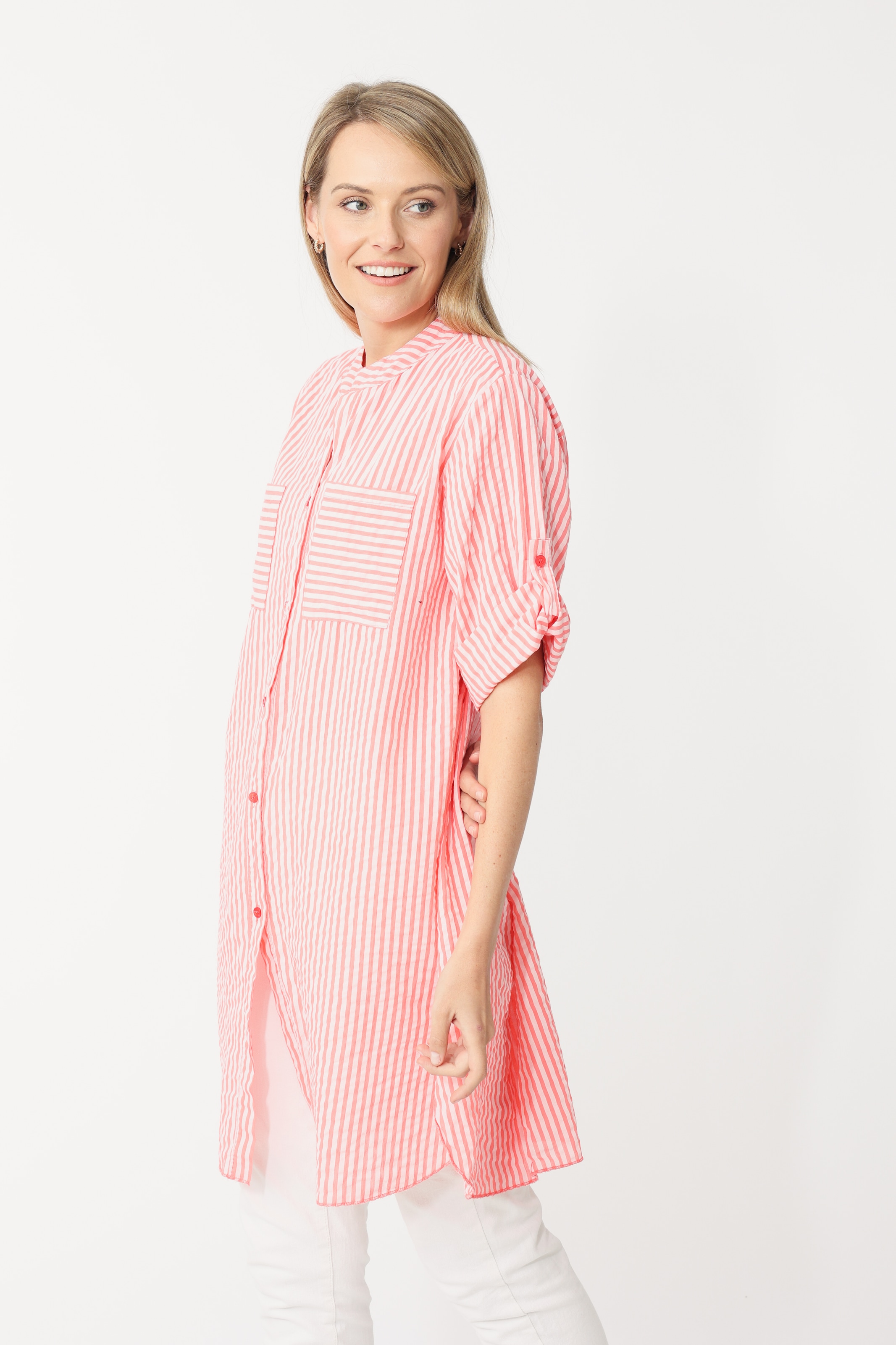 Zwillingsherz Longbluse »"Kida"« One Size, Streifen, Knopfleiste, Brusttaschen, 3/4-Arm