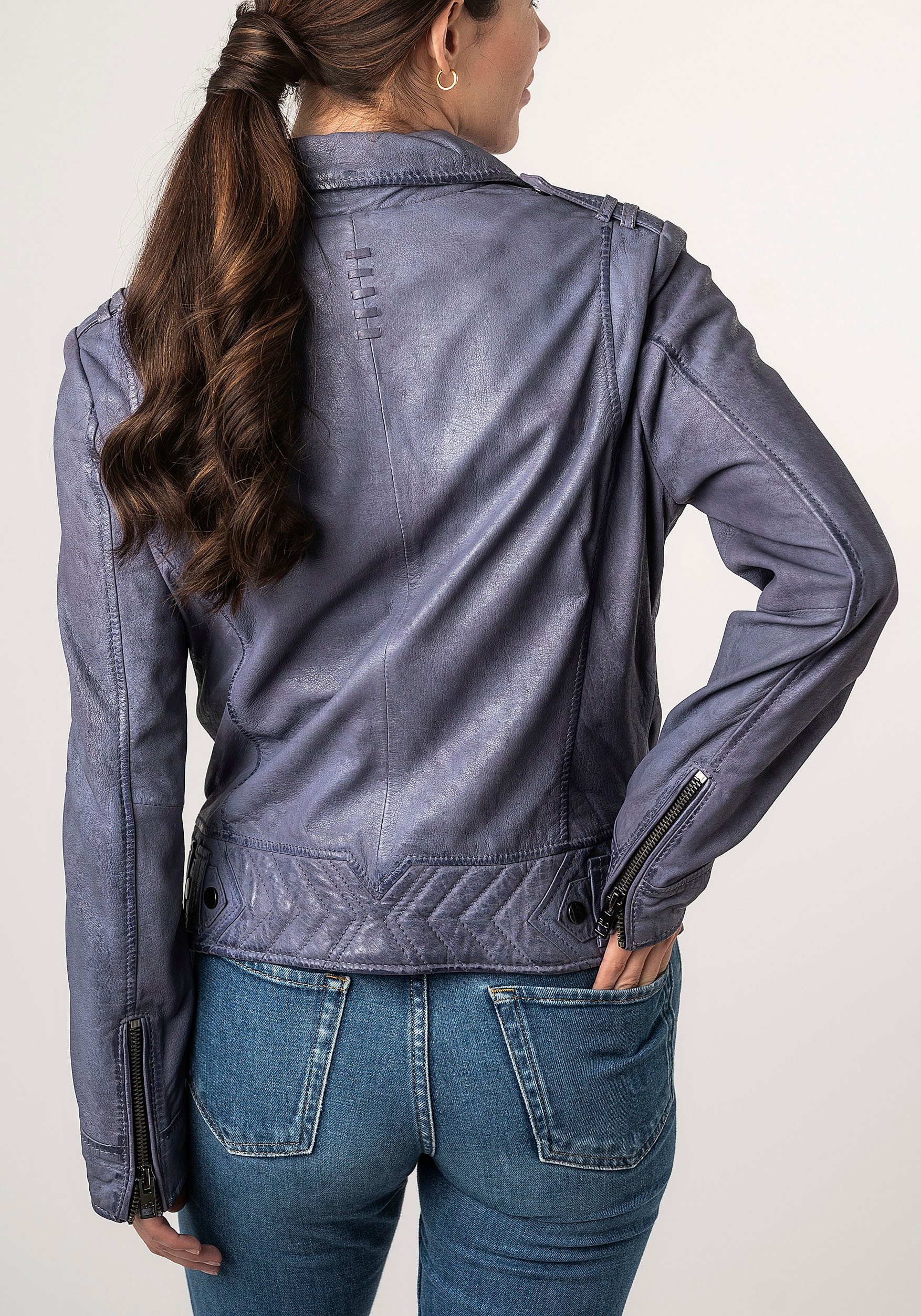 Mauritius Lederjacke »2Wtashi«, mit Schulterklappen, mit Nieten, mit Zipper-Taschen