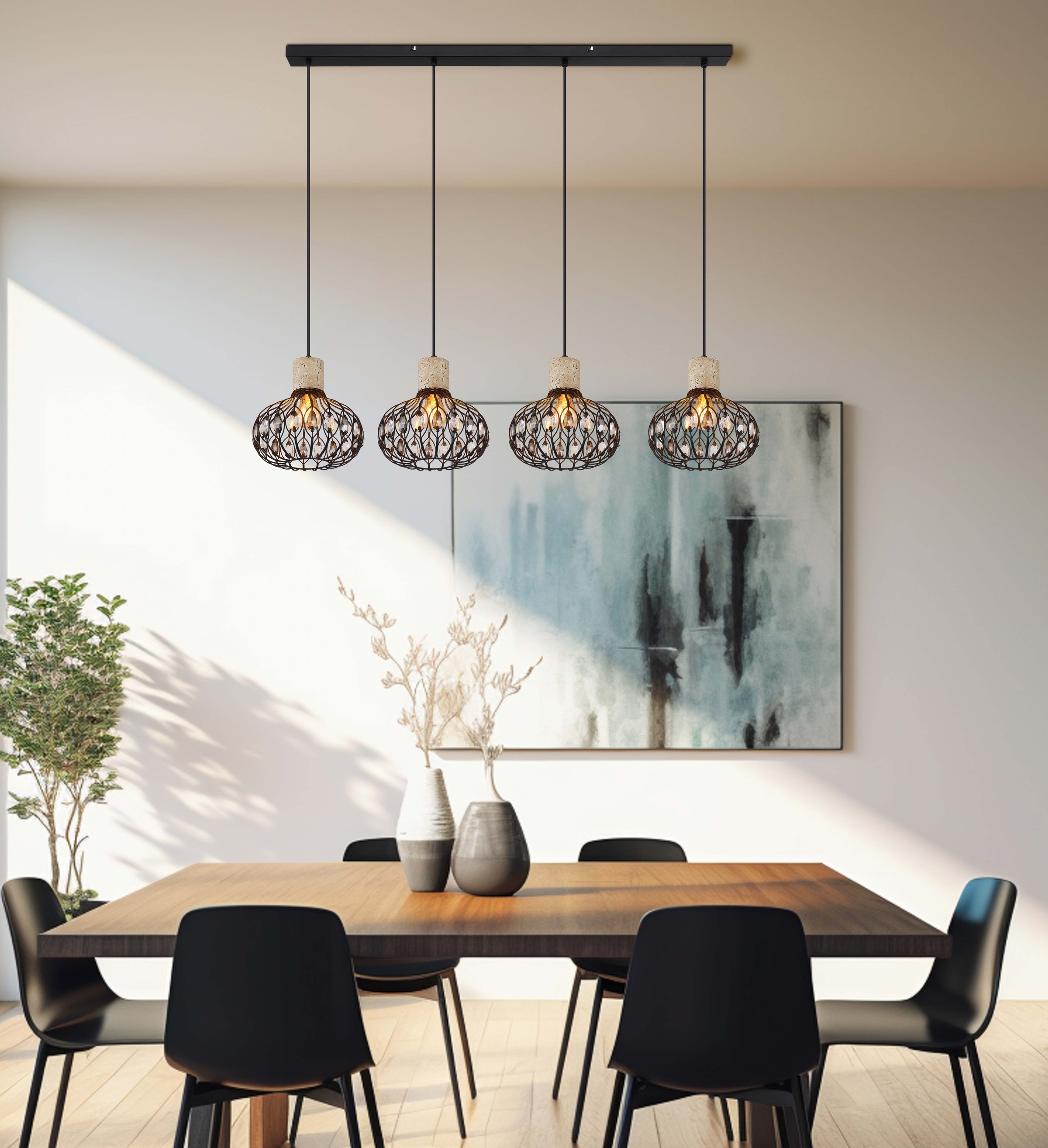 GLOBO LIGHTING Hängeleuchte »DORTHY« E27 1 Stk. Kürzbare Hängeleuchte schwarz matt mit Travertine Stein, modern