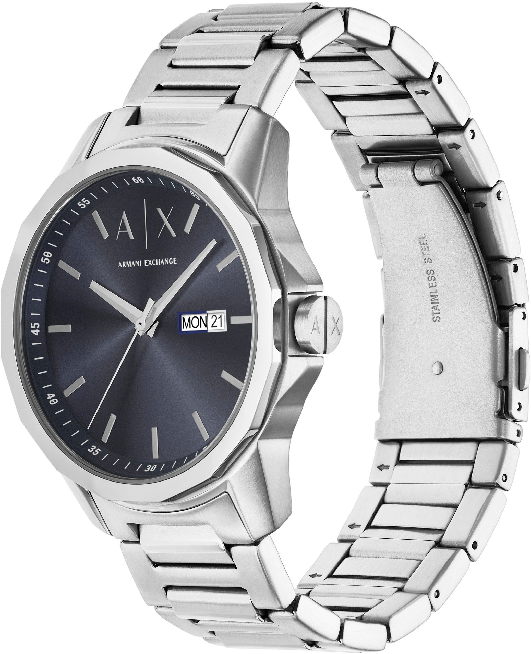 ARMANI EXCHANGE Quarzuhr, Armbanduhr, Herrenuhr, Edelstahlarmband, analog, Tag, Wochentag