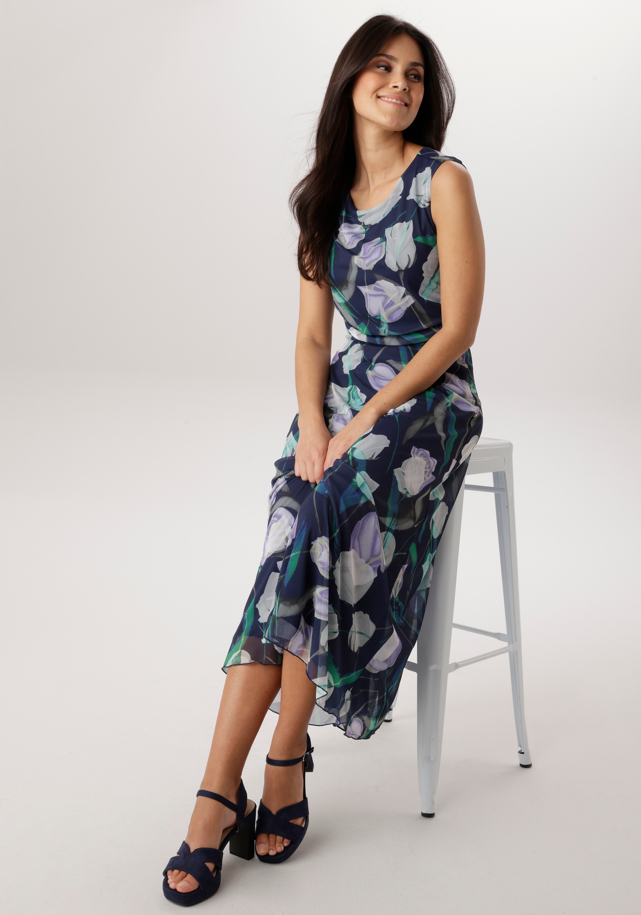 Aniston SELECTED Midikleid in Mesh-Qualiät und floralem Blütendruck - NEUE KOLLEKTION