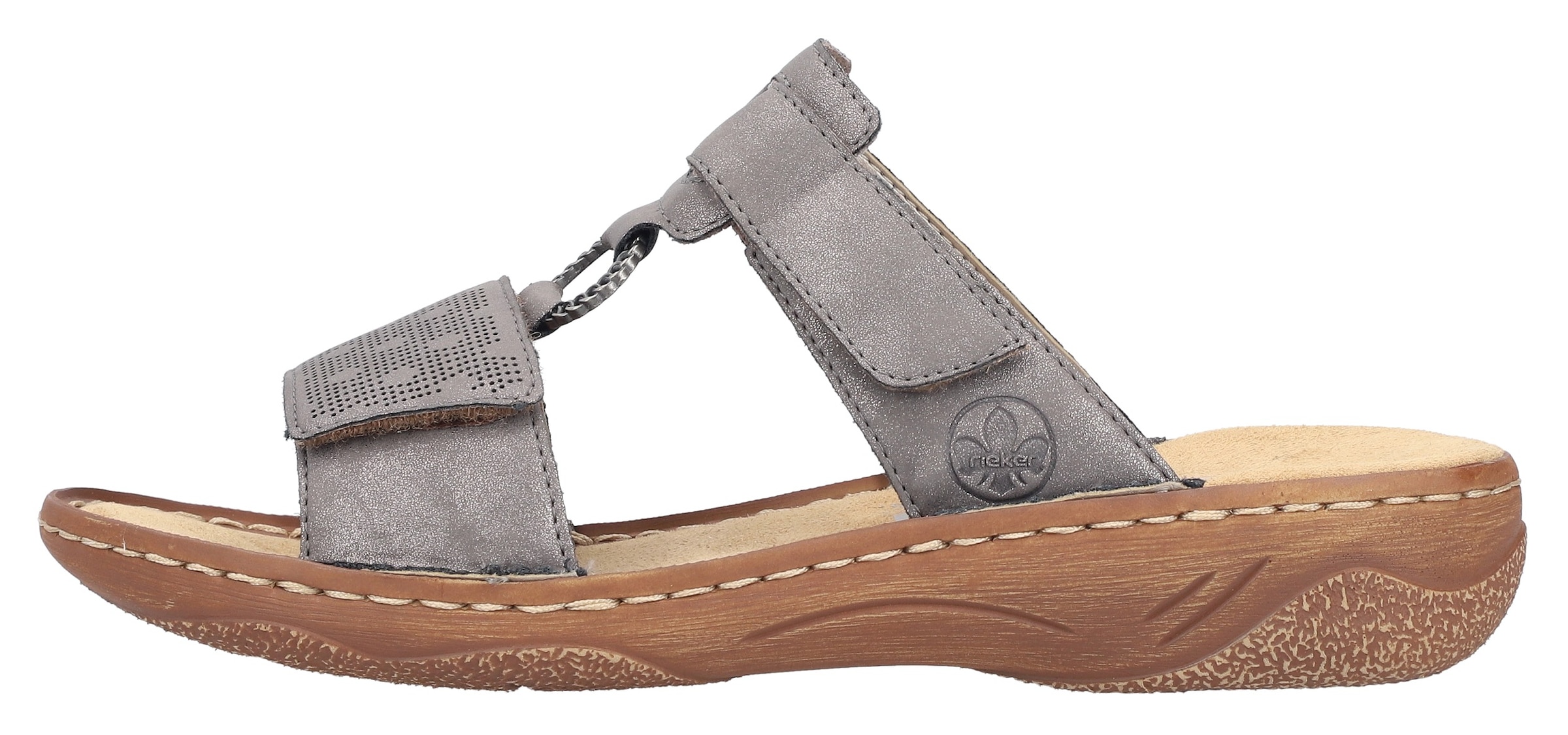 Rieker Pantolette, Sommerschuh, Schlappen, Urlaubschuh, Klettschuh mit Perforation