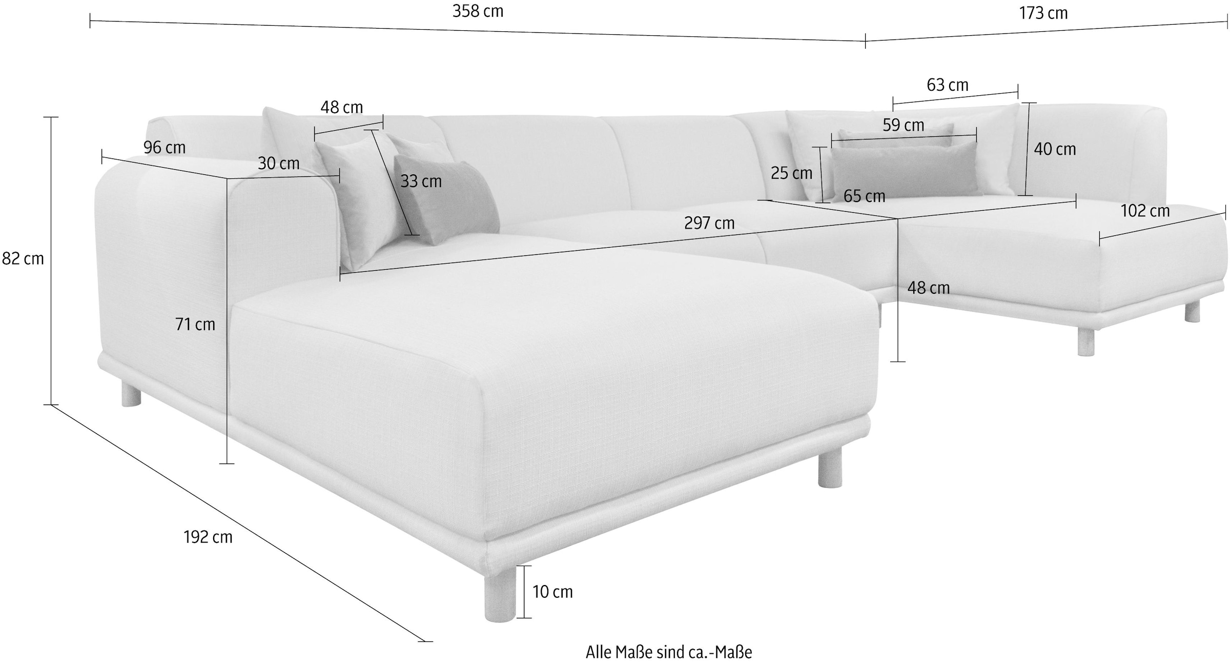 andas Wohnlandschaft »Maroon U-Form«, in skandinavischem Design, mit losen Kissen